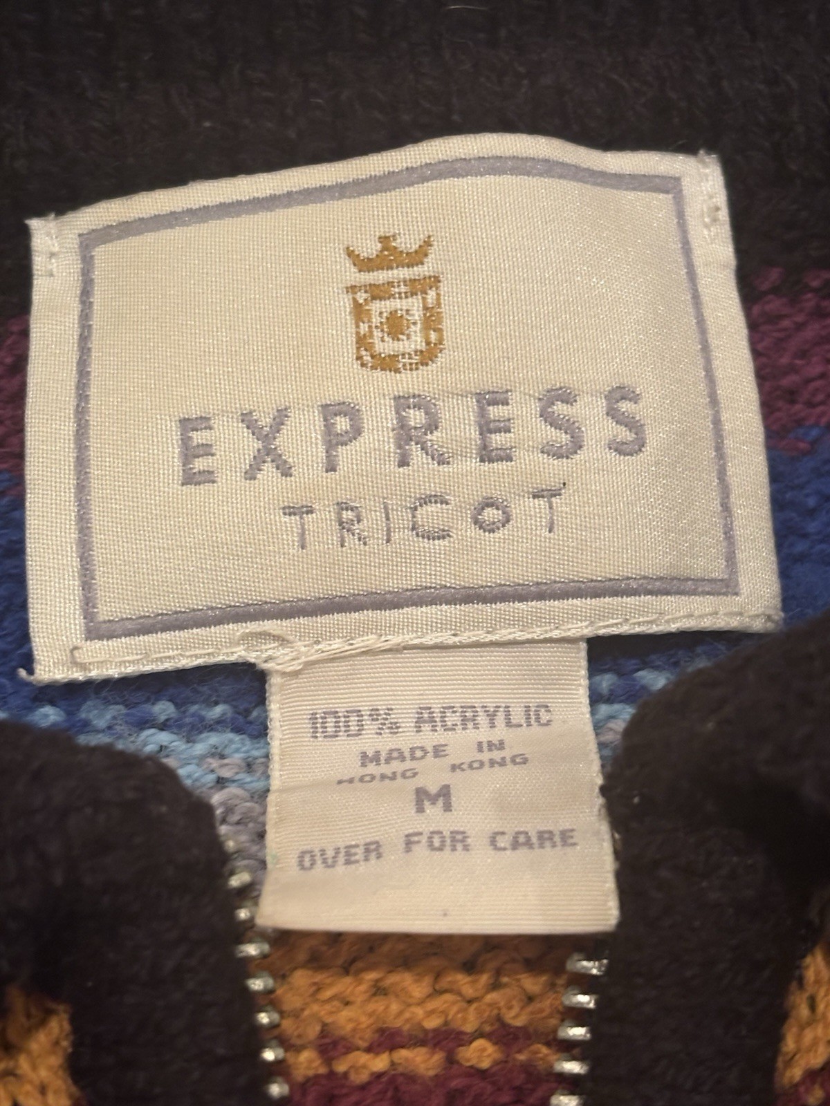 Vintage 1993 Express Tricot Multi-Stripe Knit Polo Sweater | Size Medium