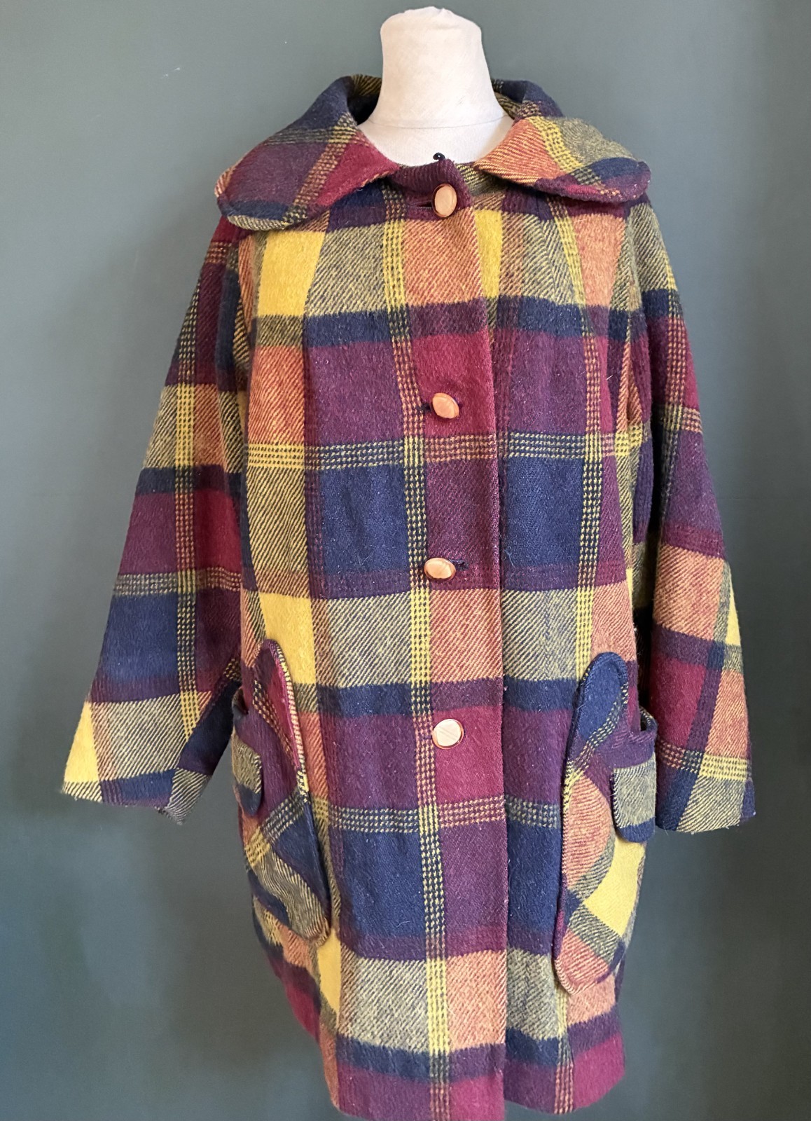 1960s Wool Swing Jacket Quilted LIning Fall Plaid Colors Juli de Roma (No Label)