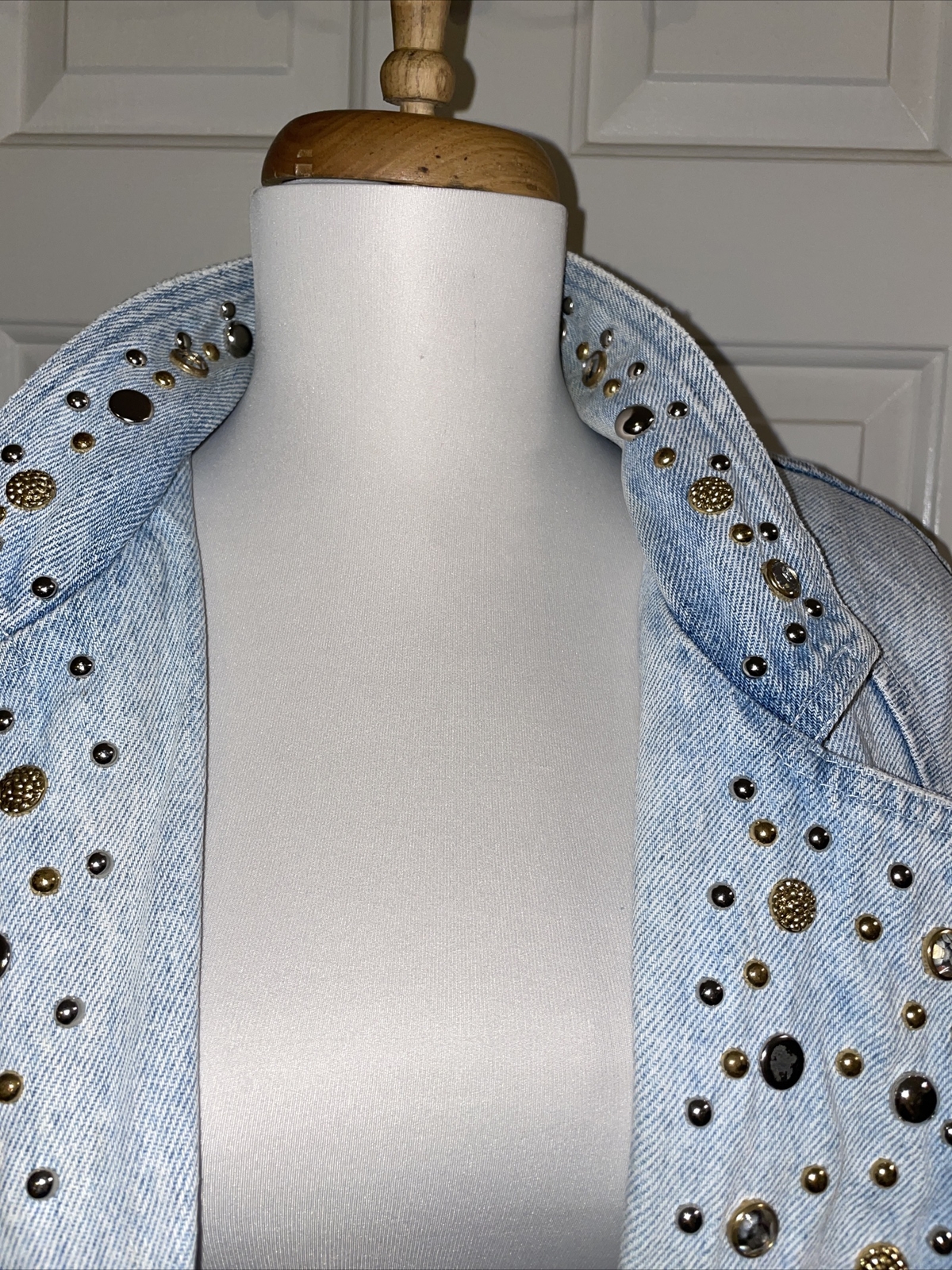 VTG RIO Light Blue Cotton Studded Western Button Denim Jacket Womens Sz S