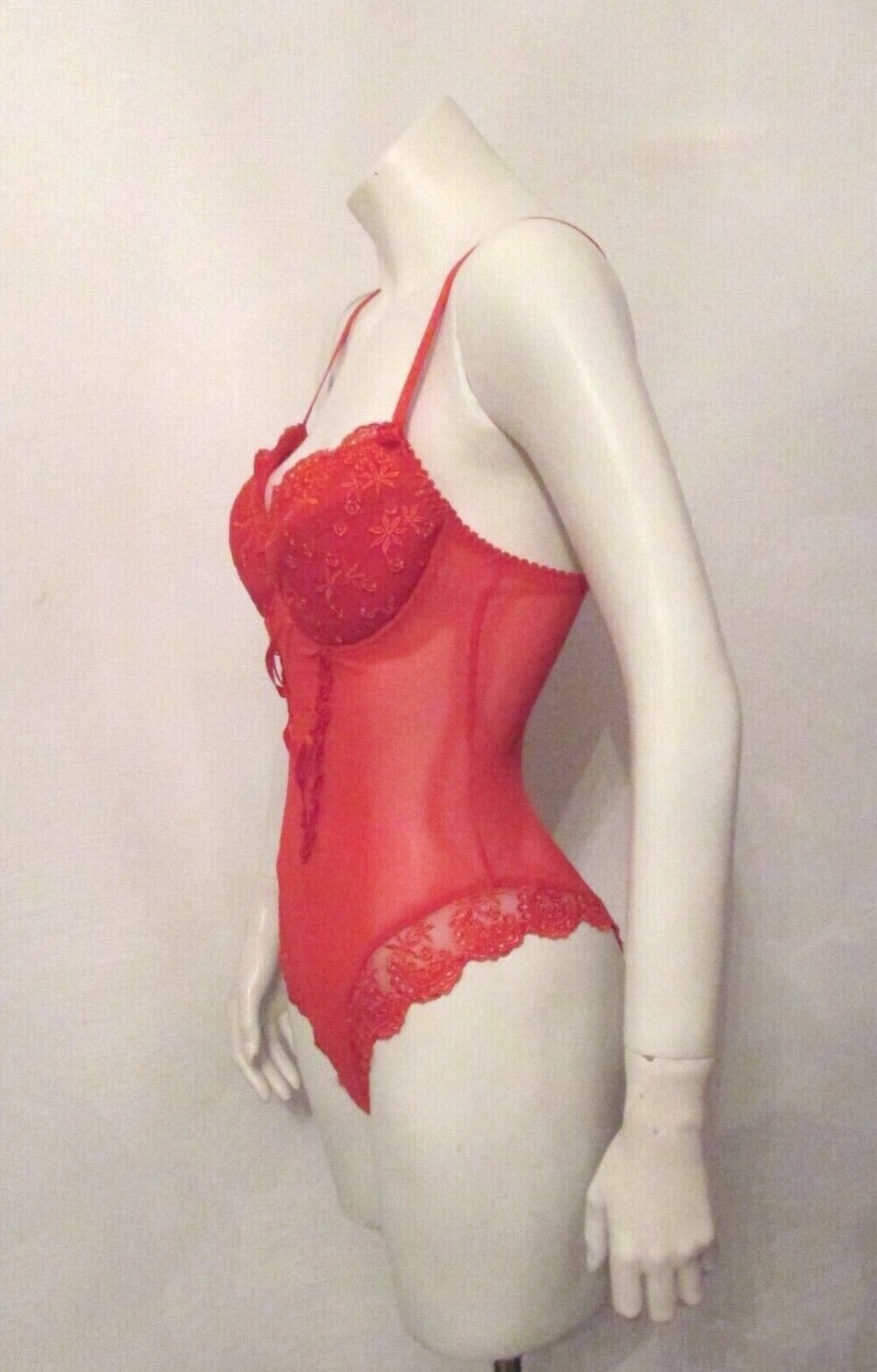 Lady Princess BS2015 Red Mesh Lace High Cut One Piece Teddy Bodysuit UW Bra L