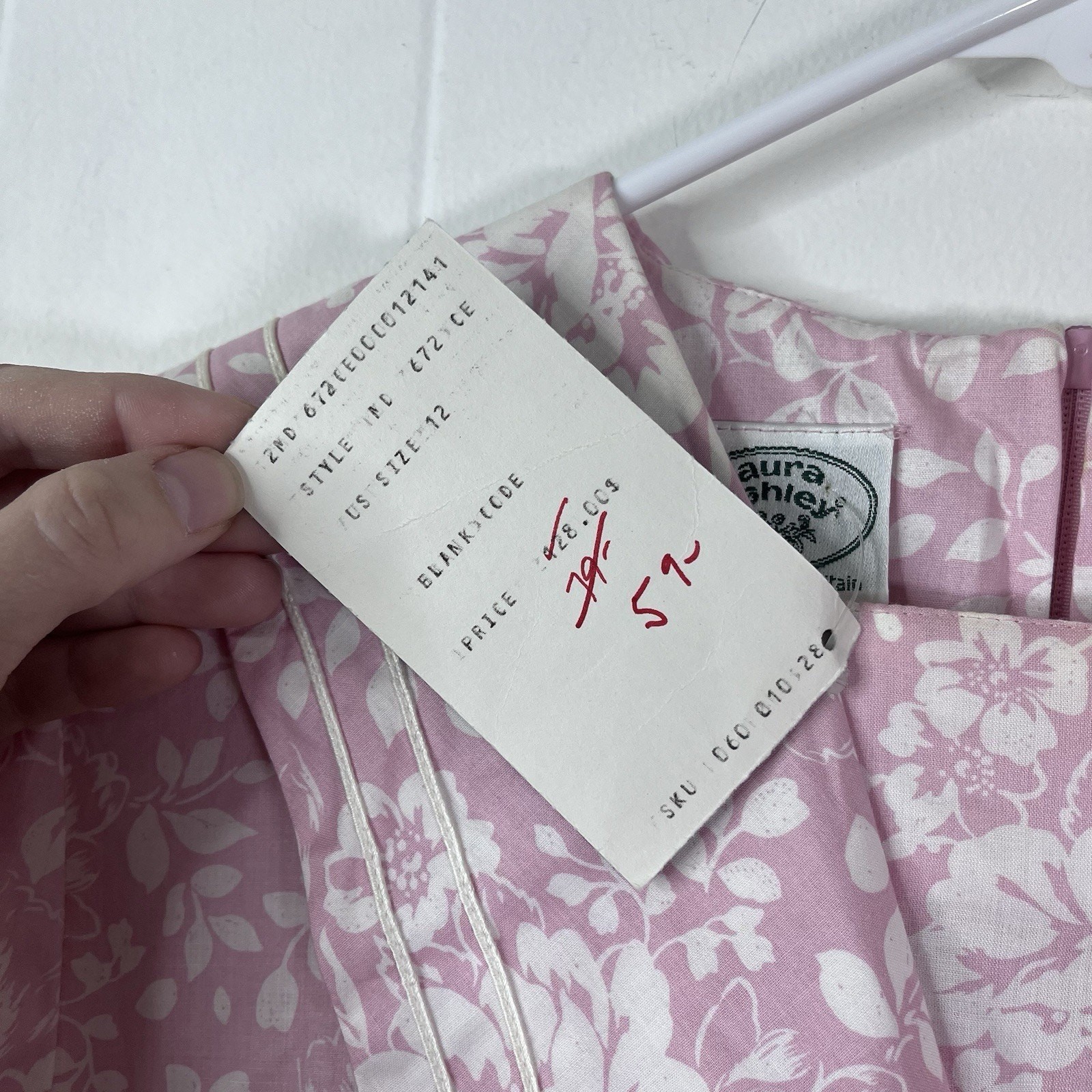 Vintage 80s LAURA ASHLEY NEW Dress Pink Floral Sailor Puff Sleeve 12