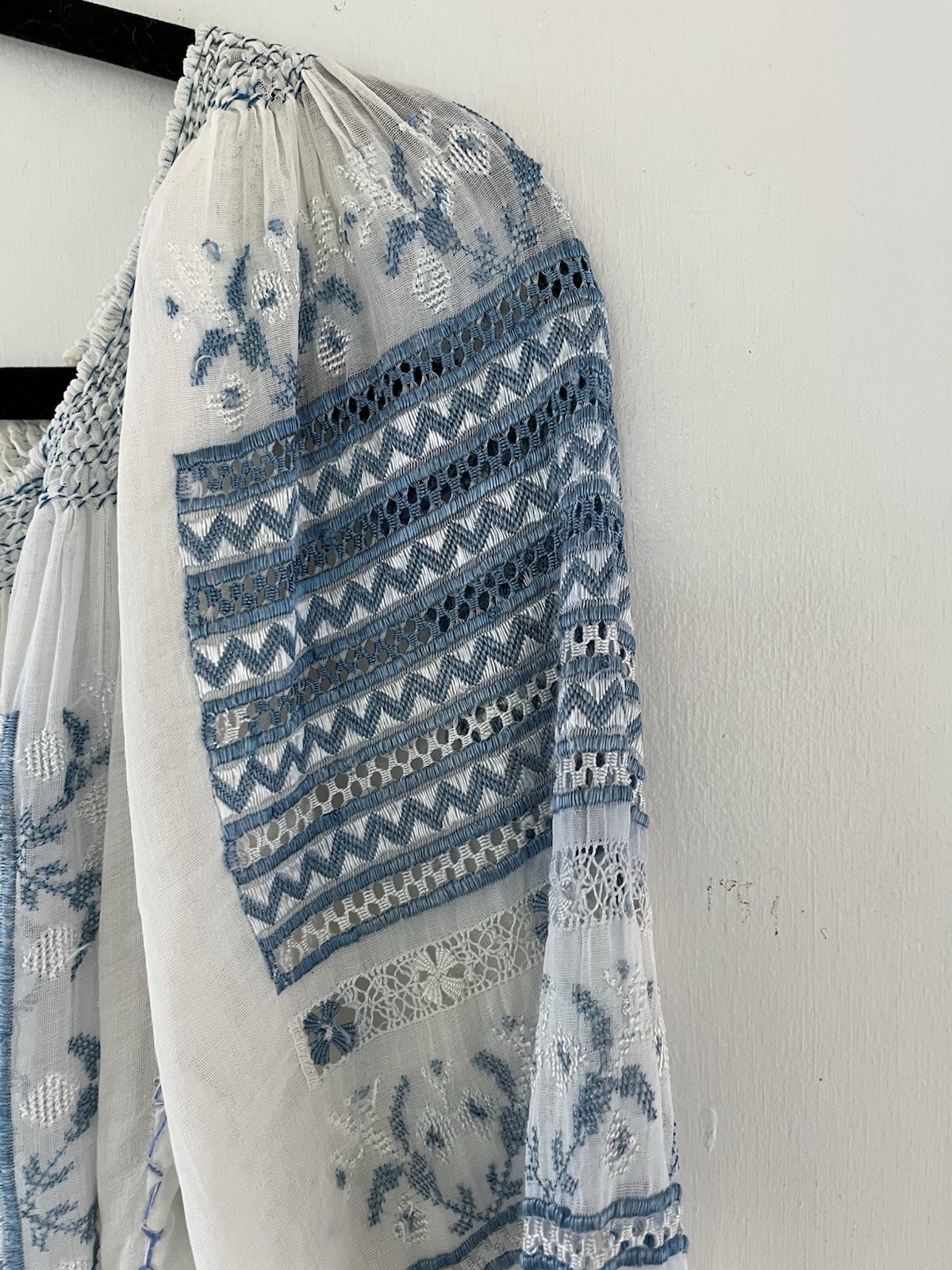 Vintage 1930s Art Deco Hand Embroidered Hungarian Sheer Cotton Peasant Blouse