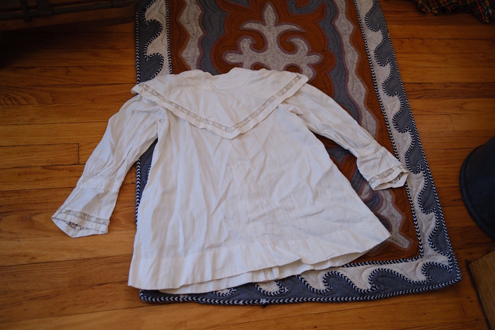 1900s Edwardian Insertion Crochet Boat Neck Blouse