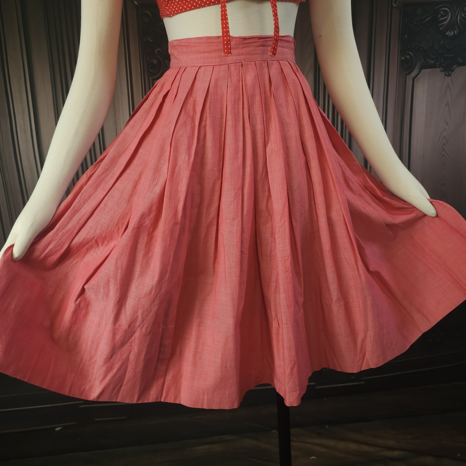 Vintage 1950s Skirt Pleated Pink Circle Skirt Retro Pinup Rockabilly Metal…