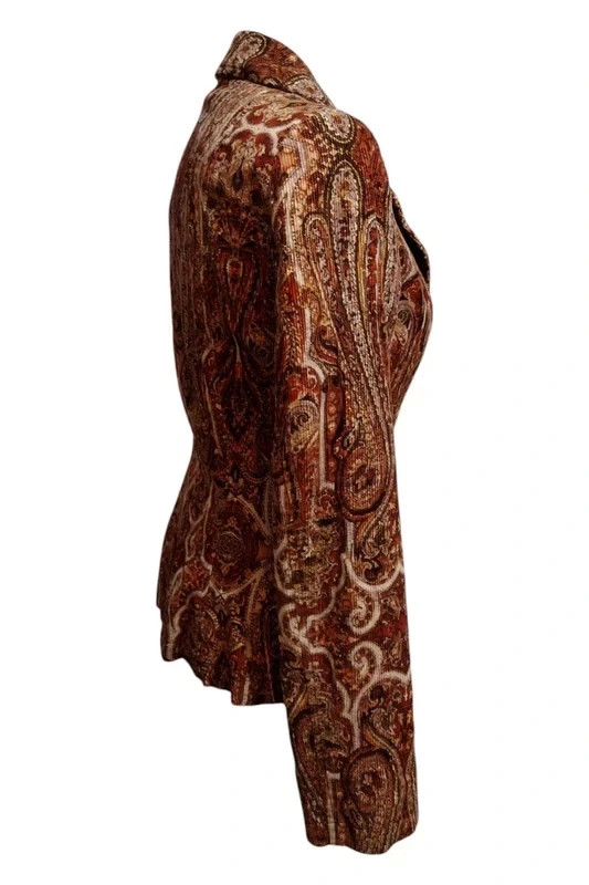 Vintage Paisley Corduroy Blazer Jacket Brown Boho 70s Style Sz S No Tags