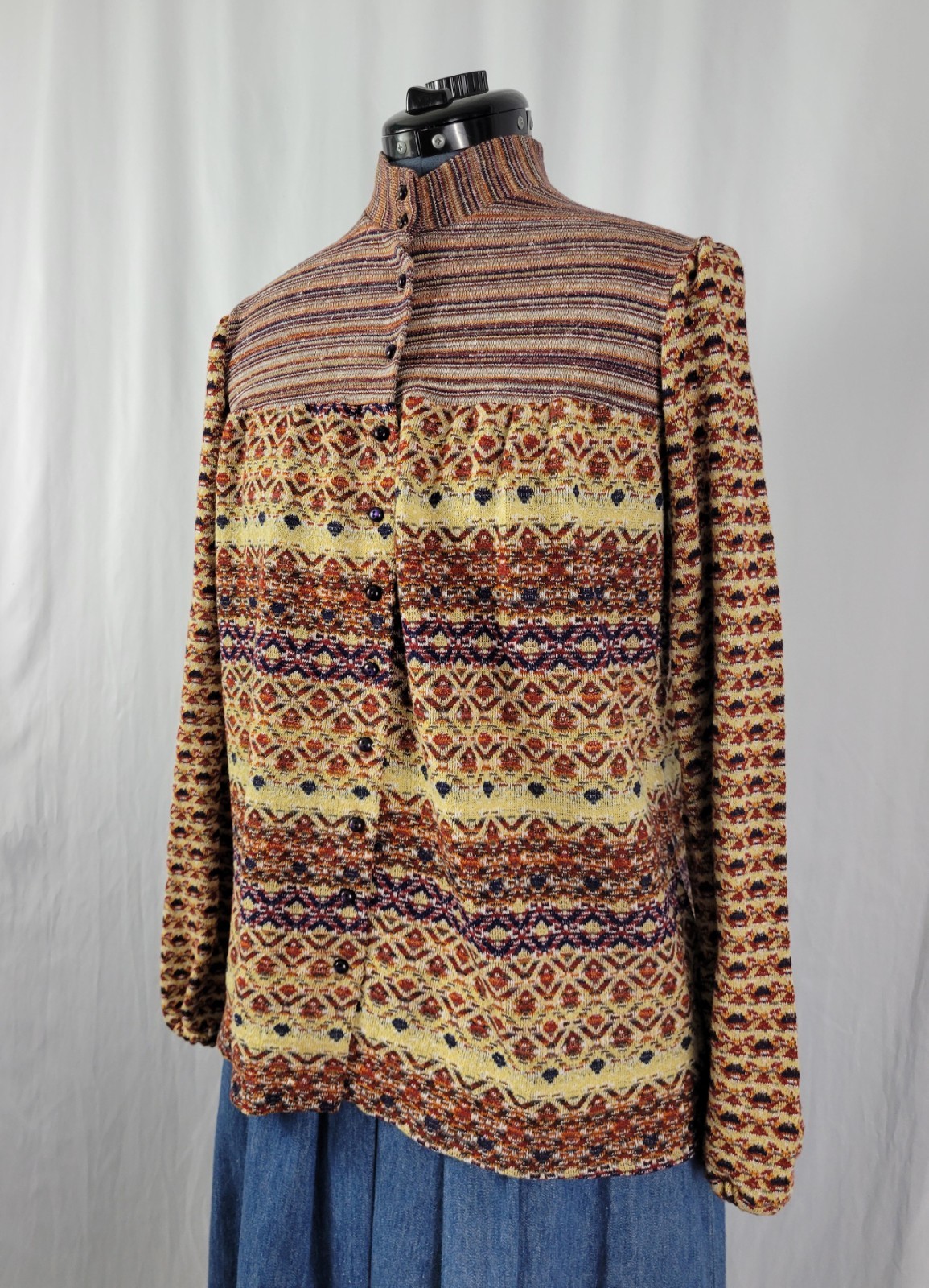 Vintage Pandora Button Down Top in Coordinating Brown/Tan/Purple Prints Size M?