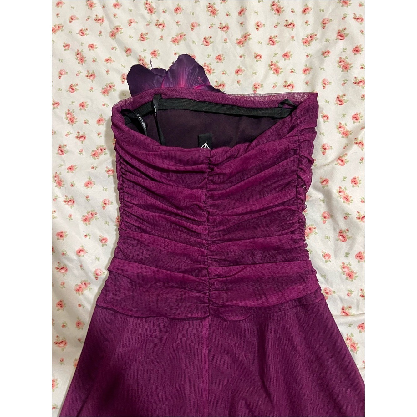 vintage pink/purple gothic fairy strapless prom dress with big flower detail