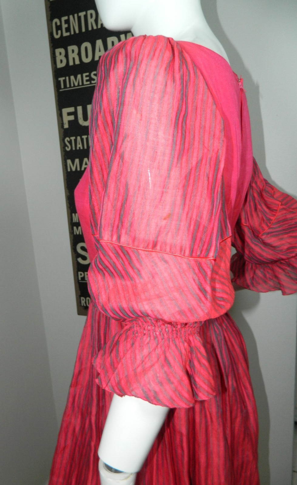 Hardy Amies Dress Size Small Vintage 1950’s Pink Stripes Puffy Sleeves Belted