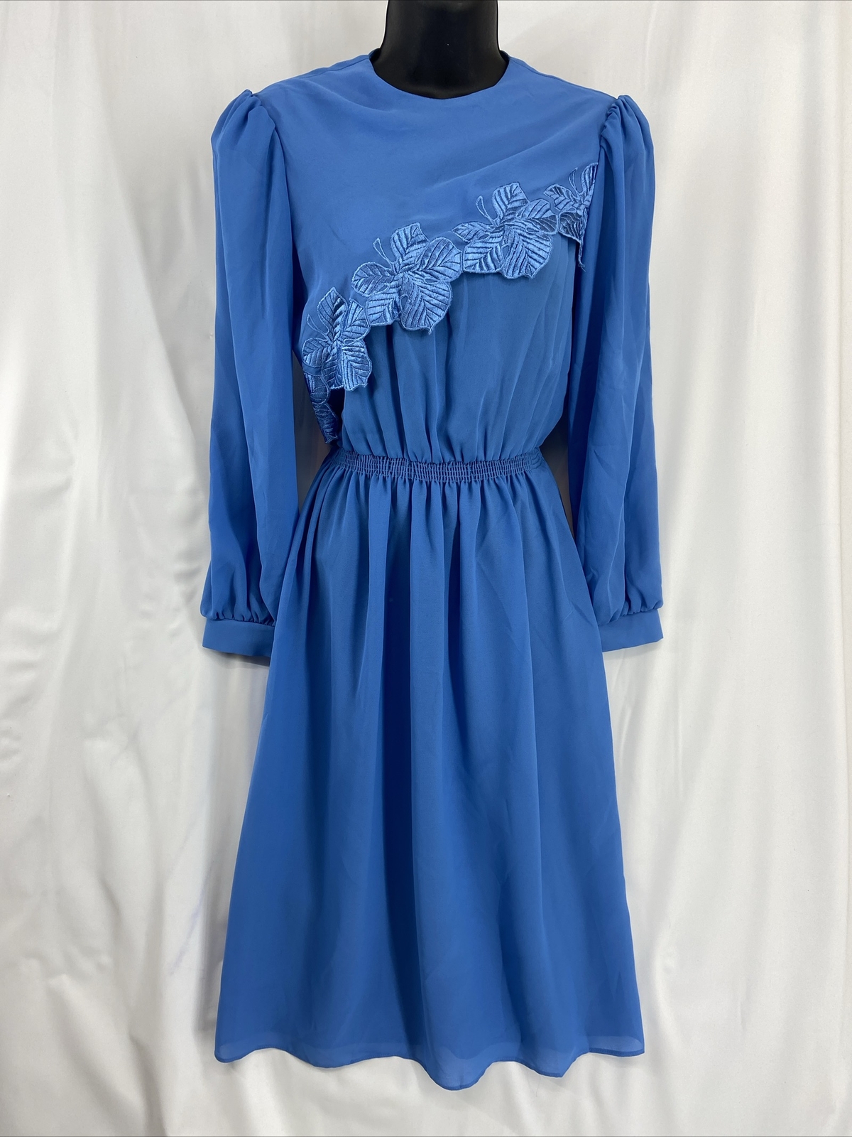 Vintage Melissa Petites Cape Blue Dress Sheer Women&rsquo;s Size 4 Cocktail Embroider