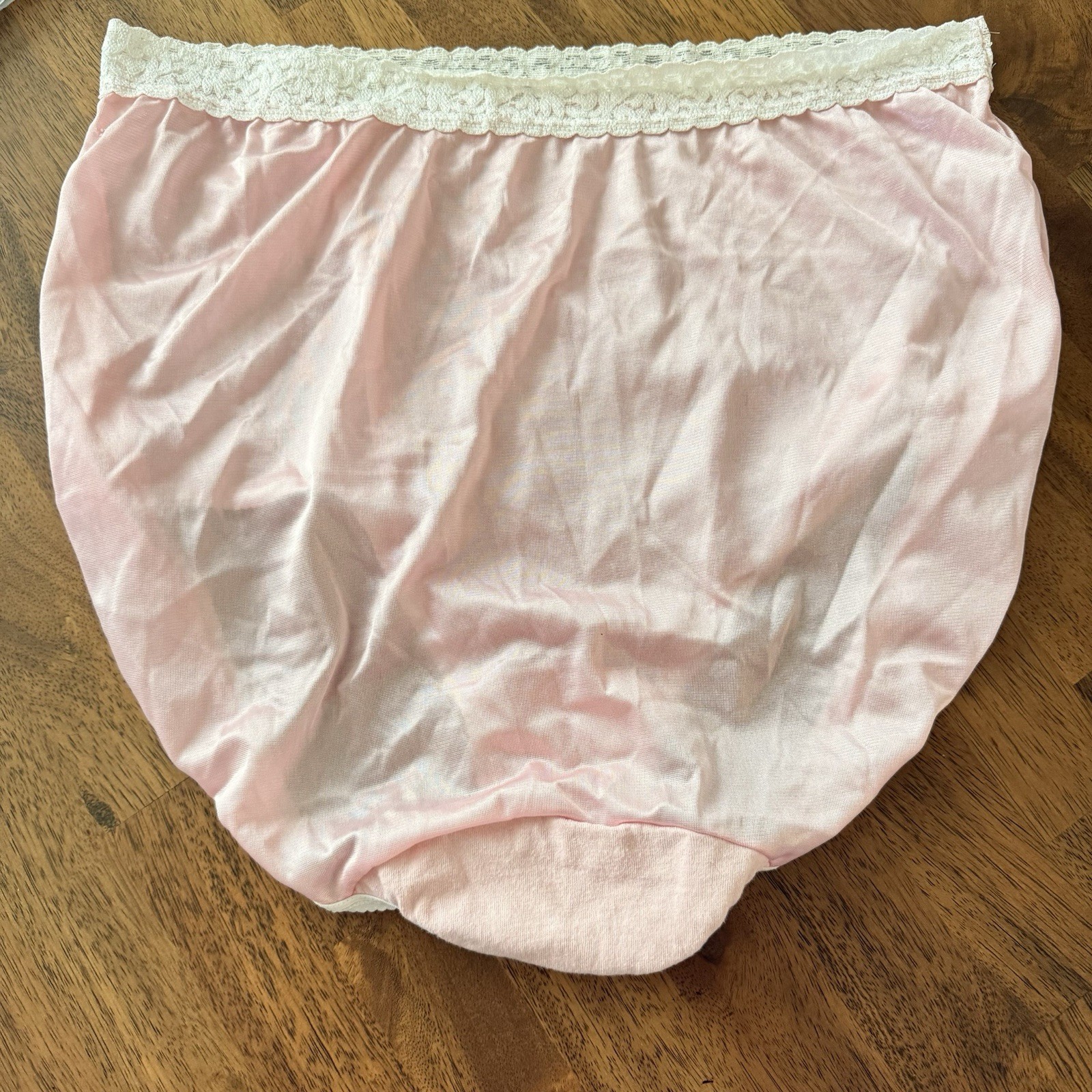 Vintage Fruit of the Loom Panties M/L 6/7 Pink Nylon Lace Mushroom Gusset Brief