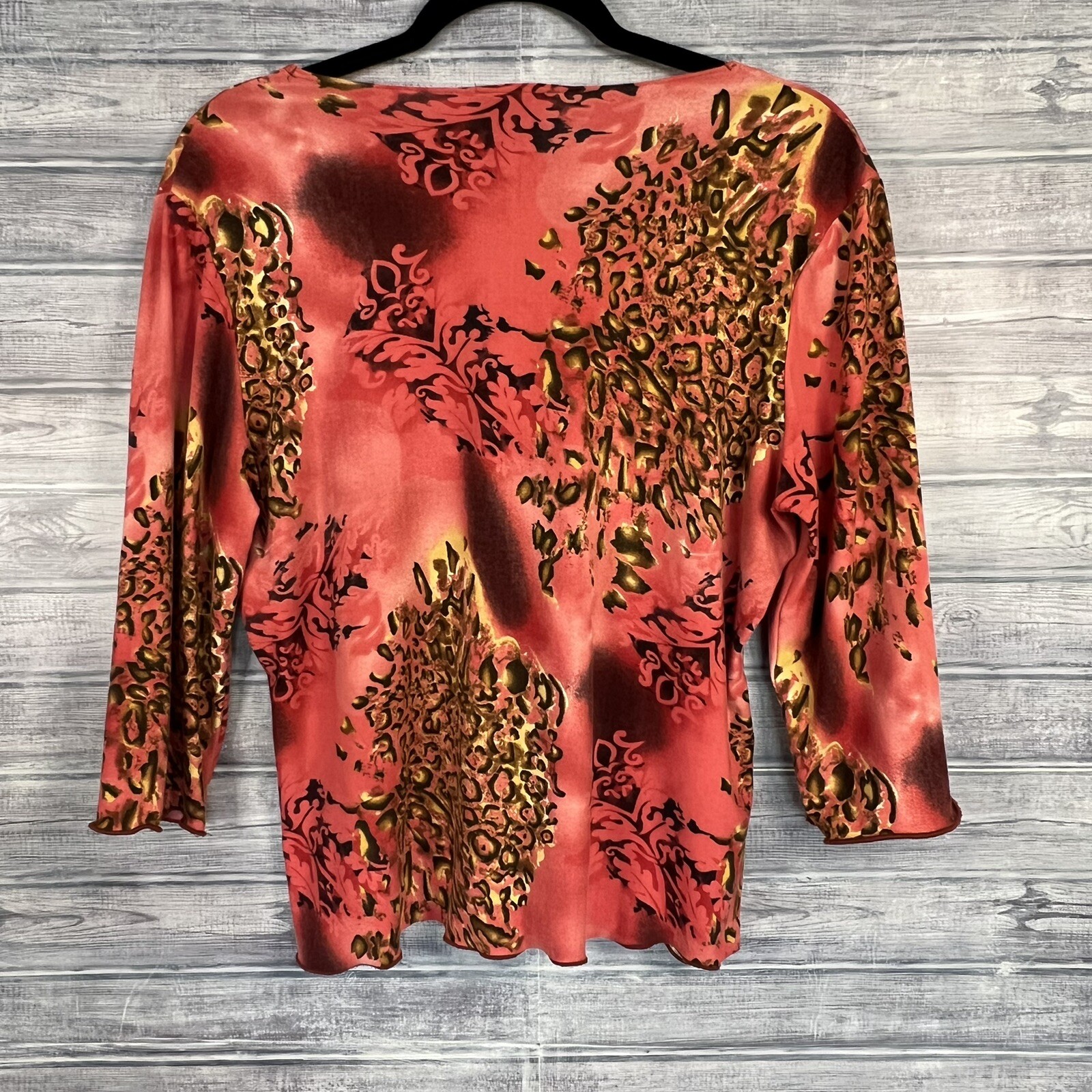 Vintage 70s Kenneth Jay Lane Size L Large Blouse Orange Red Cheetah Women