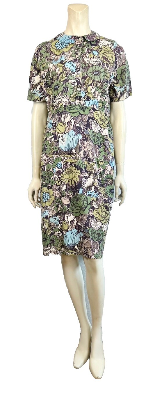 vintage 50&rsquo;s 60&rsquo;s floral dress short sleeve, buttons from waist up cotton med/lg