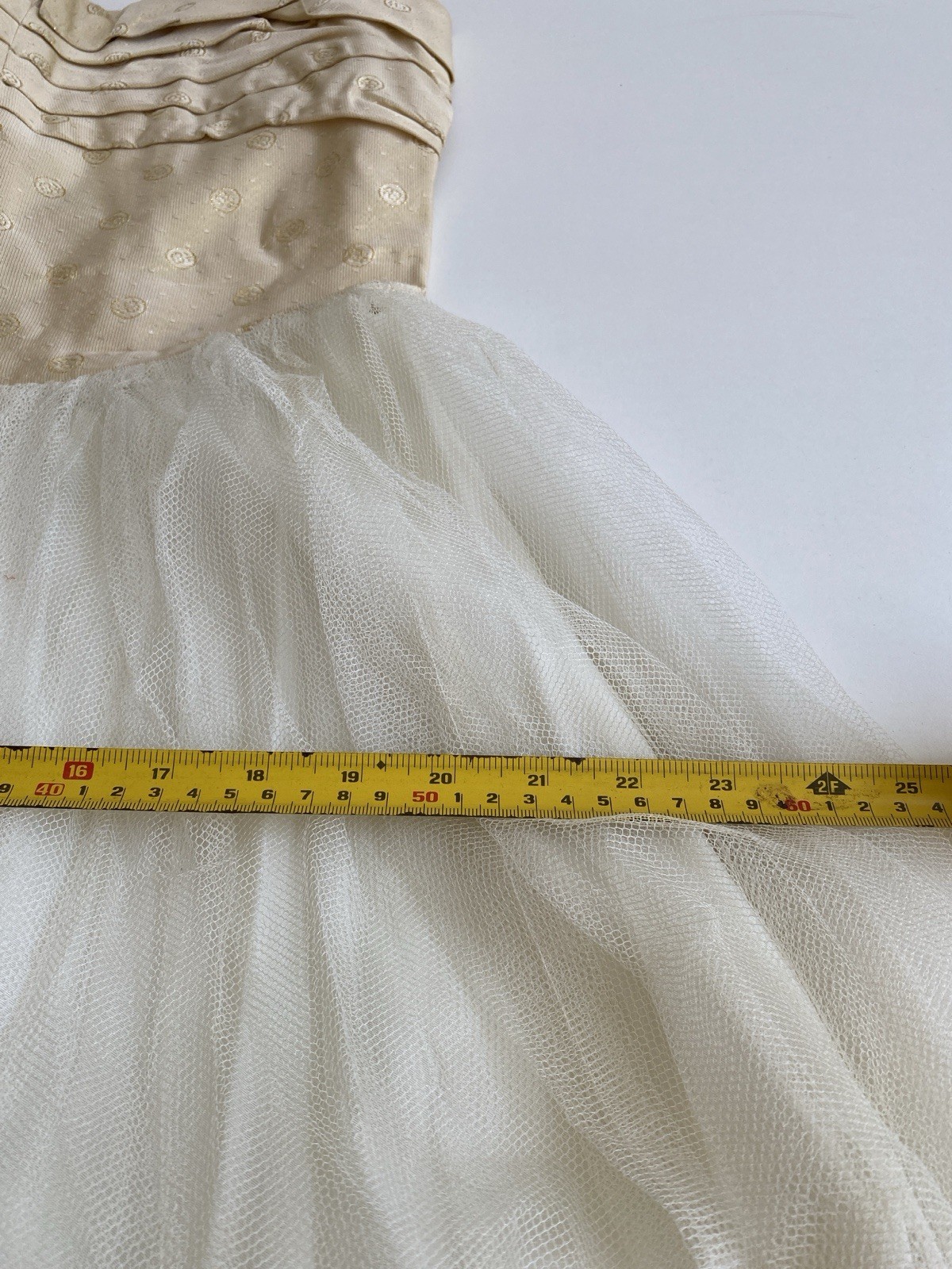 Vintage 50s S Strapless cotillion party Prom dress long Ivory Tulle