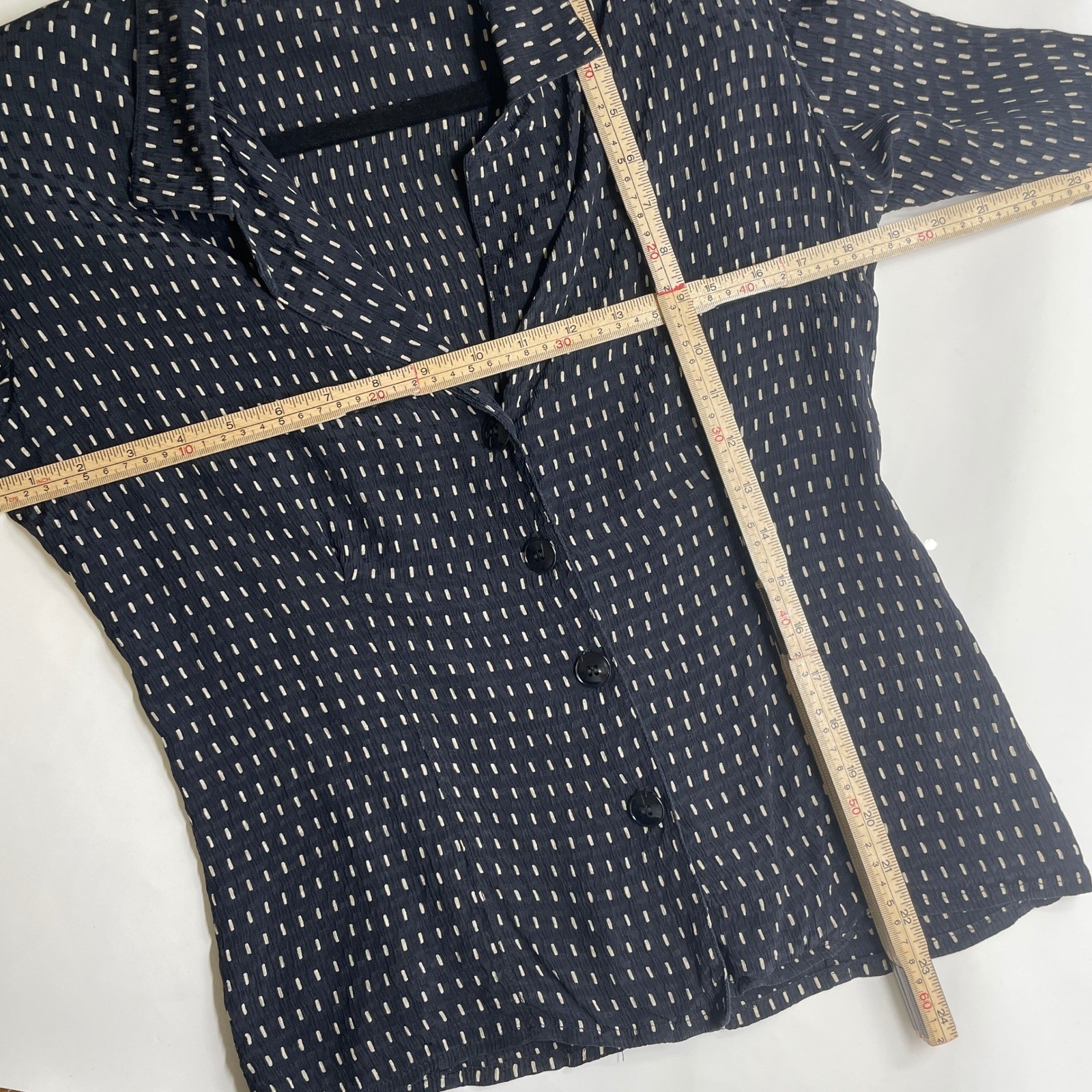 VTG Anne Klein Black Cream Dashed Geometric Texture Power Blouse Shoulder Pads 6