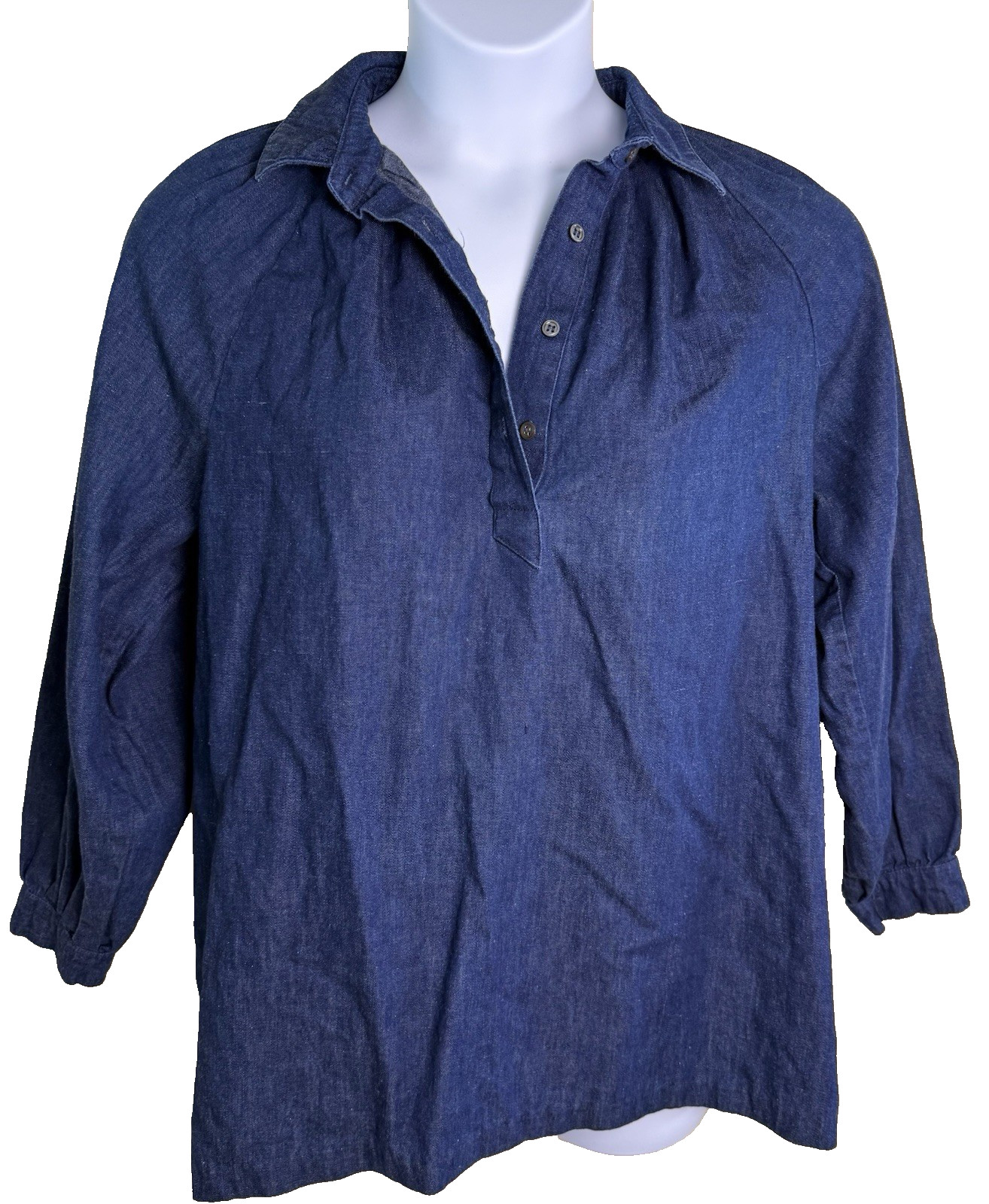 Vintage 1970&rsquo;s Calvin Klein denim smocked shirt size 11 bust 48 inches Boho