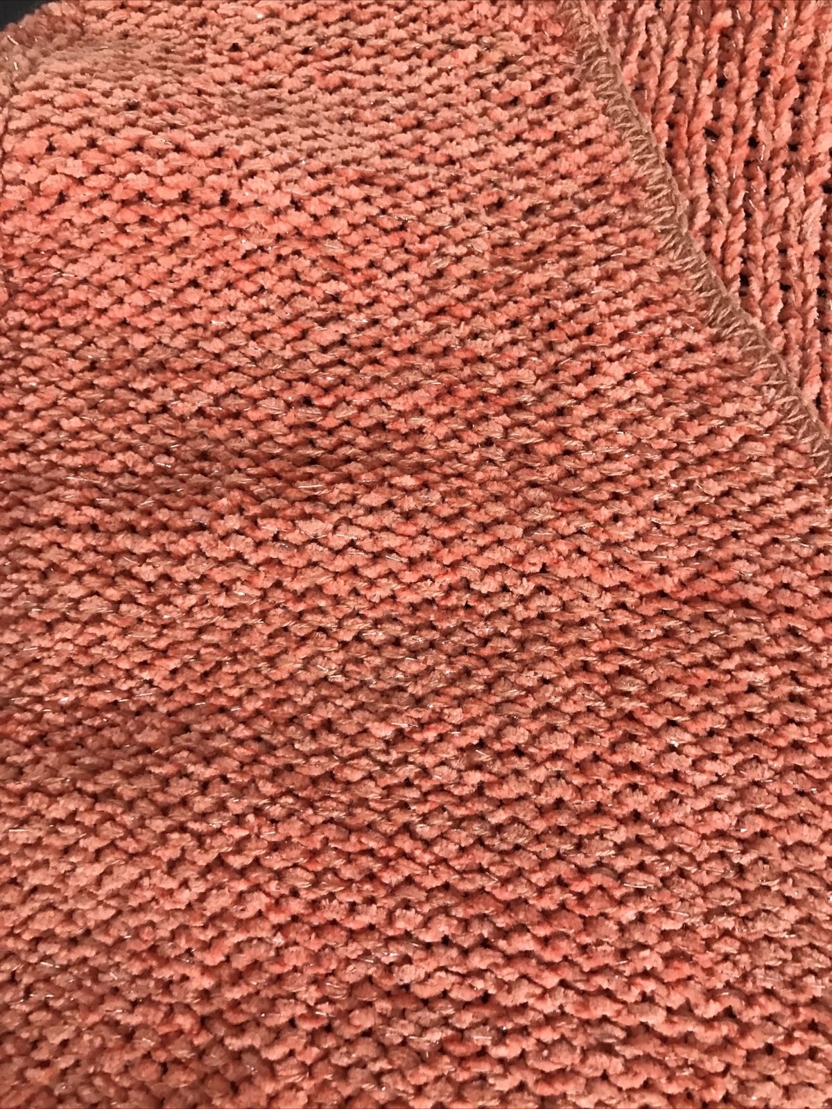 Vintage 1980s Chenille Knit Pullover Sweater V Neck Peach New Junior S