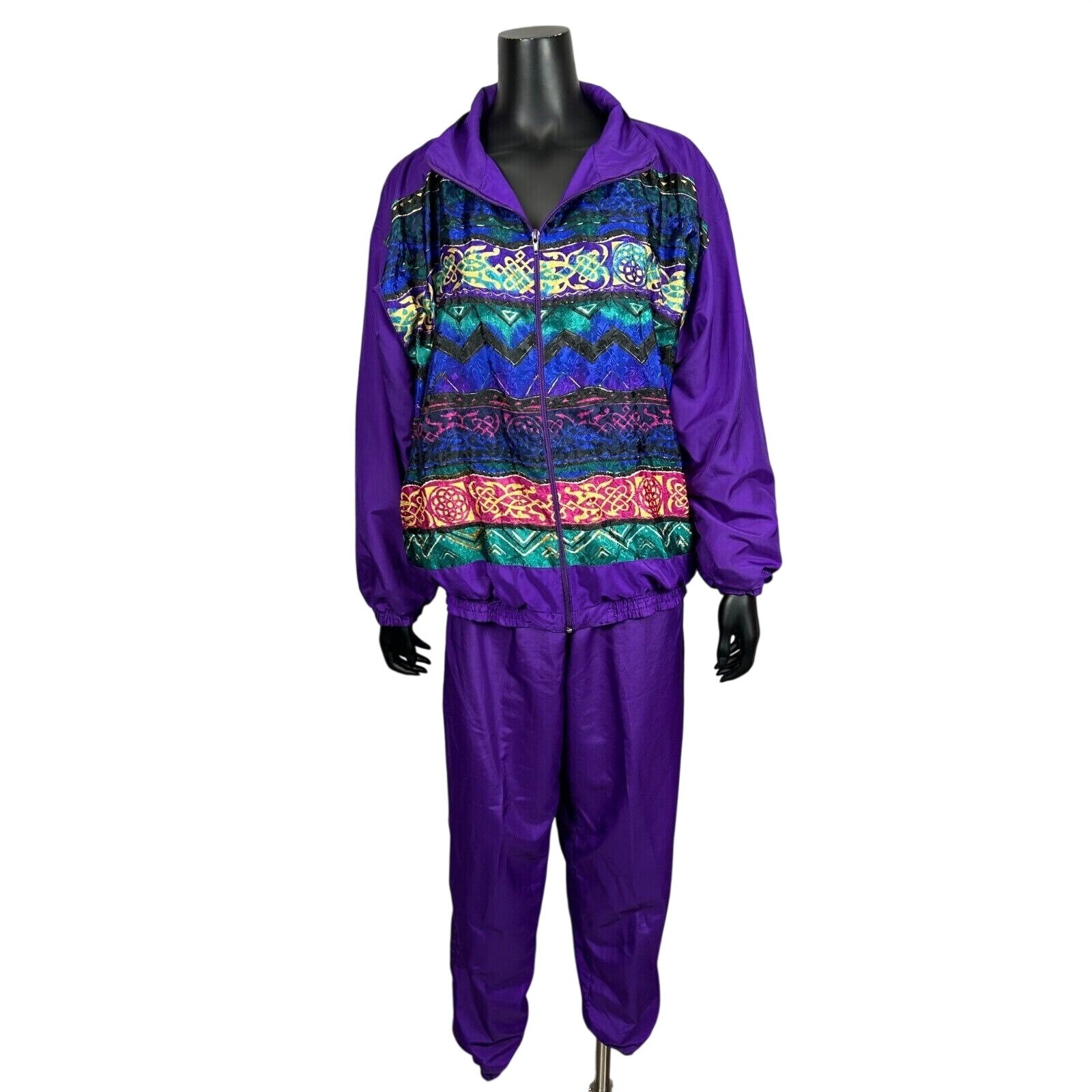 Pentathlon Outfit Activewear Pants & Jacket Full Zip Purple Womens Large Vtg 90s