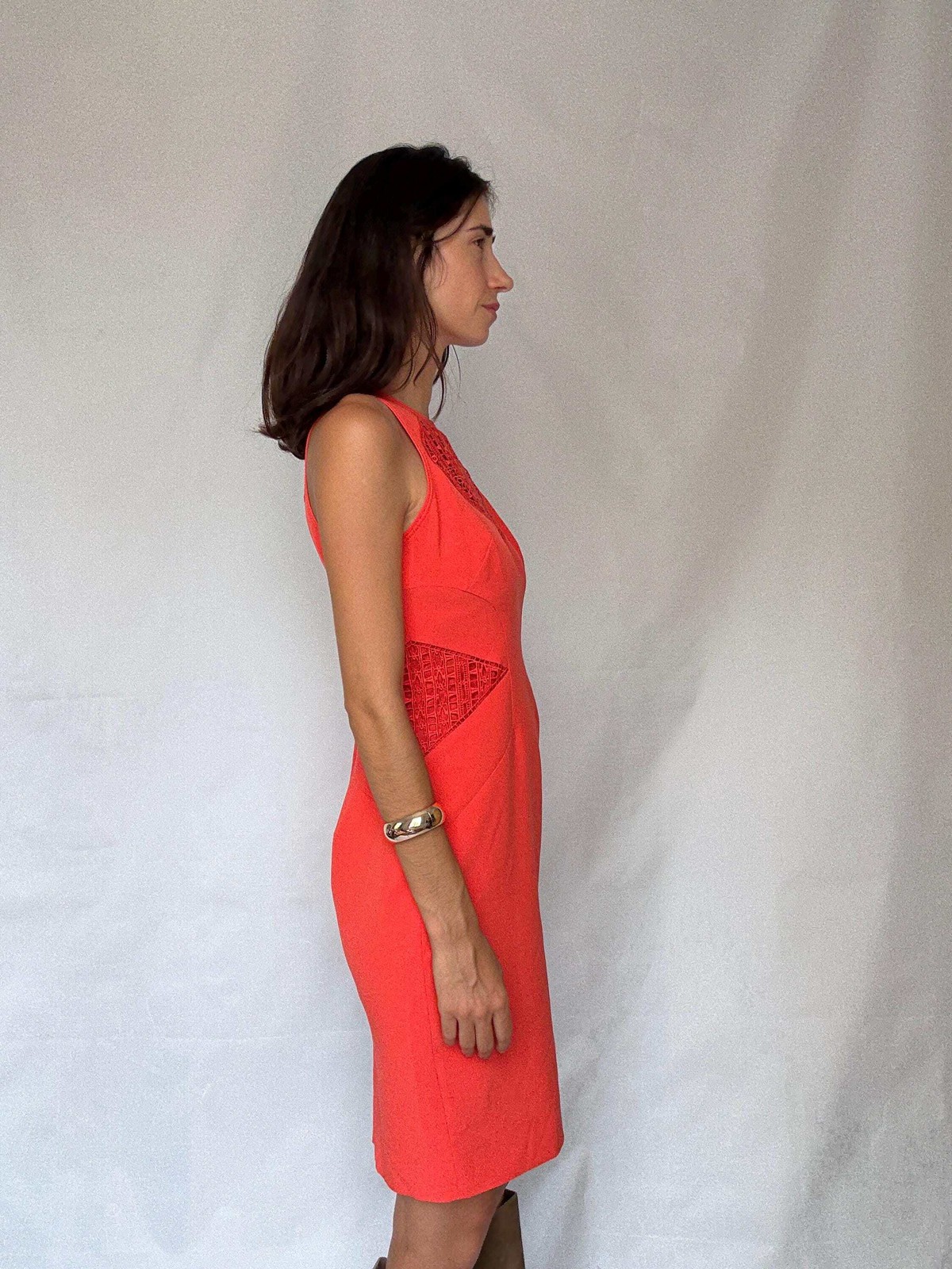 Karen Millen coral lace panel bodycon, EU40,Luxury designer clothing,