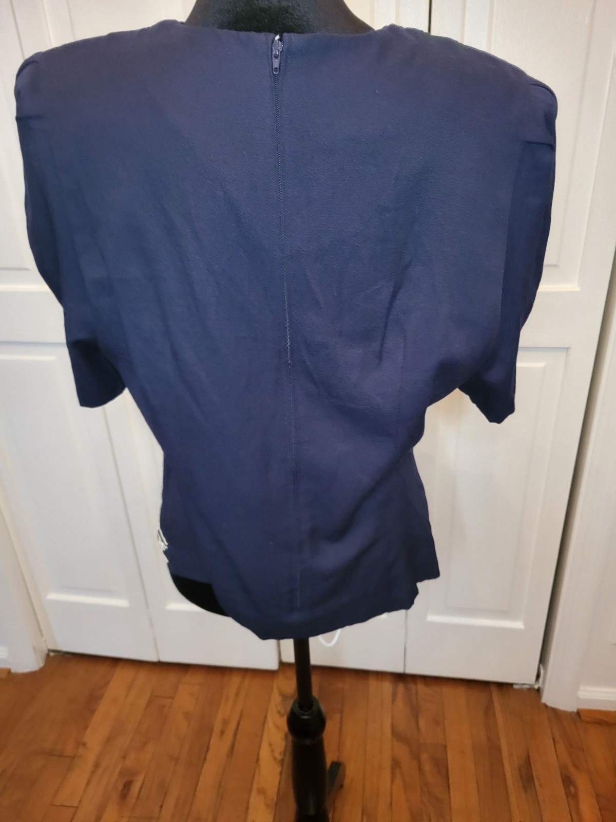 Karin Stevens Vintage 90s Does 40&rsquo;s Navy Blouse Embroidered Beaded 14 Nautical