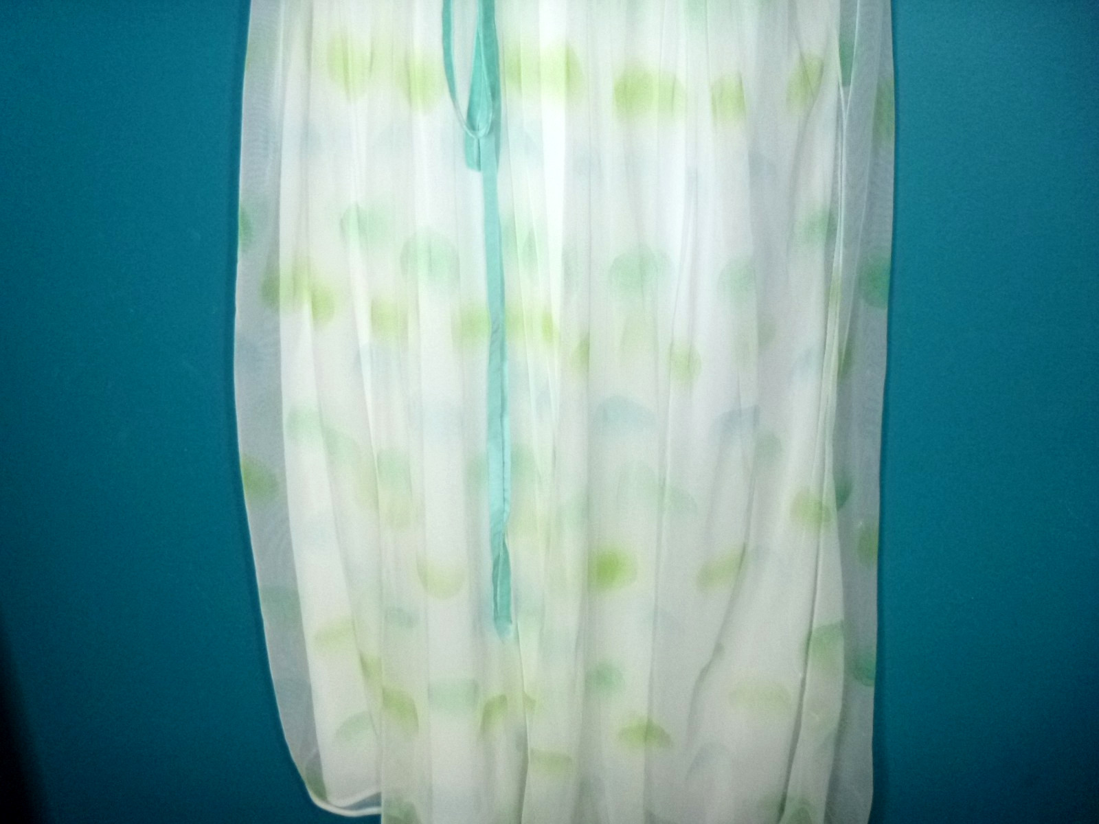 Vtg 50s Charmode Double Layer Chiffon Nylon Nightgown White Green Blue Dots S/M