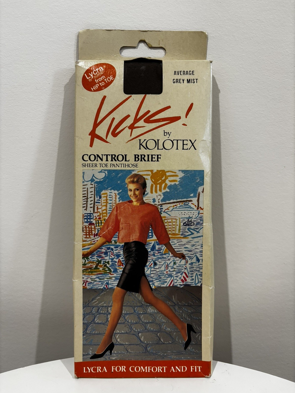 VTG 1980’s Kicks by Kolotex Sheer Toe Pantyhose Ken Done Size Average Grey NIB