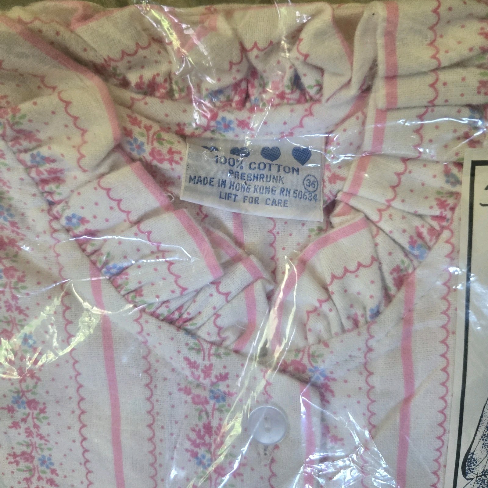 1970s Vintage Flannelette Long Gown NOS 100% COTTON Flannel SIZE 36 Nightgown