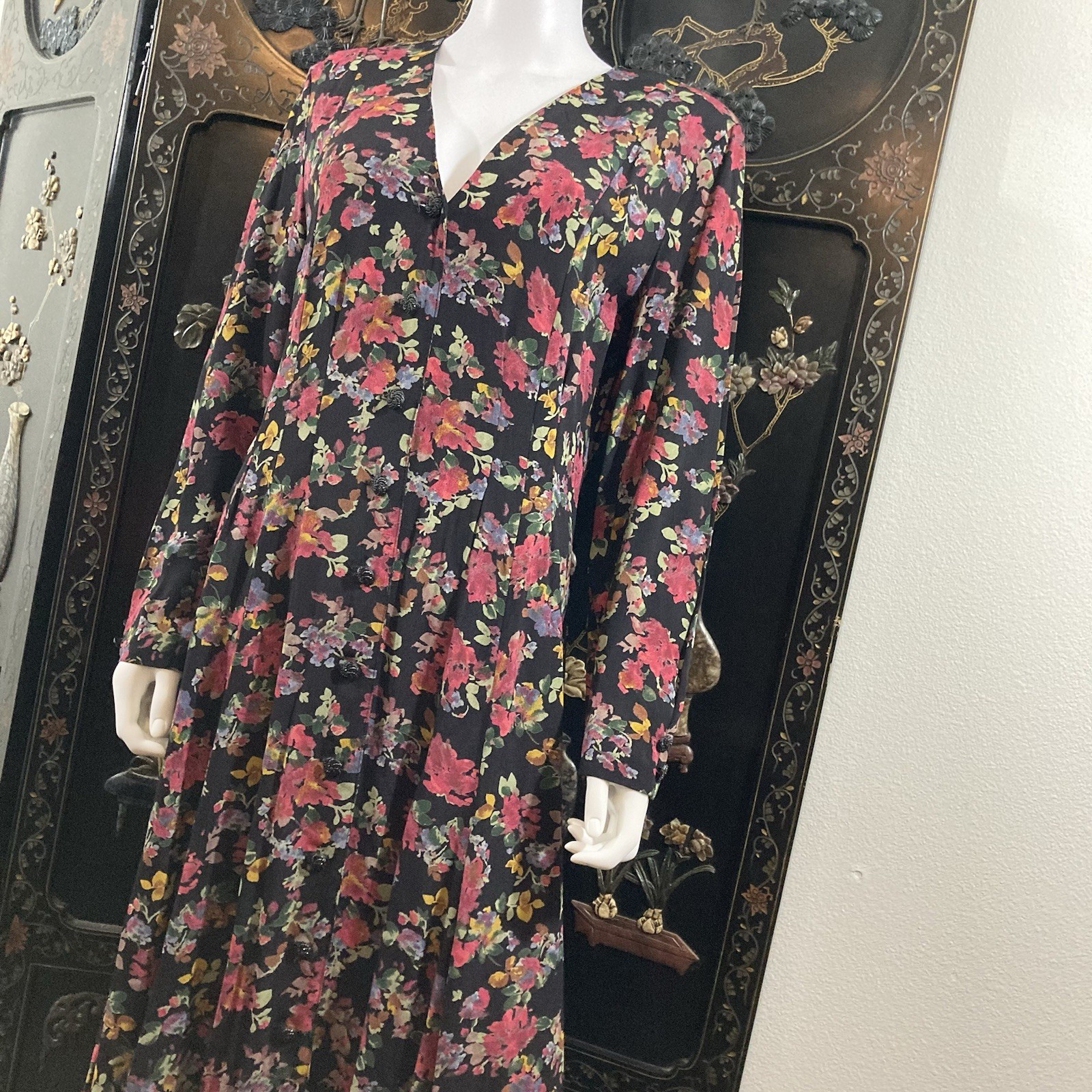 Express Compagnie Internationale Vintage 90&rsquo;s Dark Floral Long Sleeve Maxi Dress