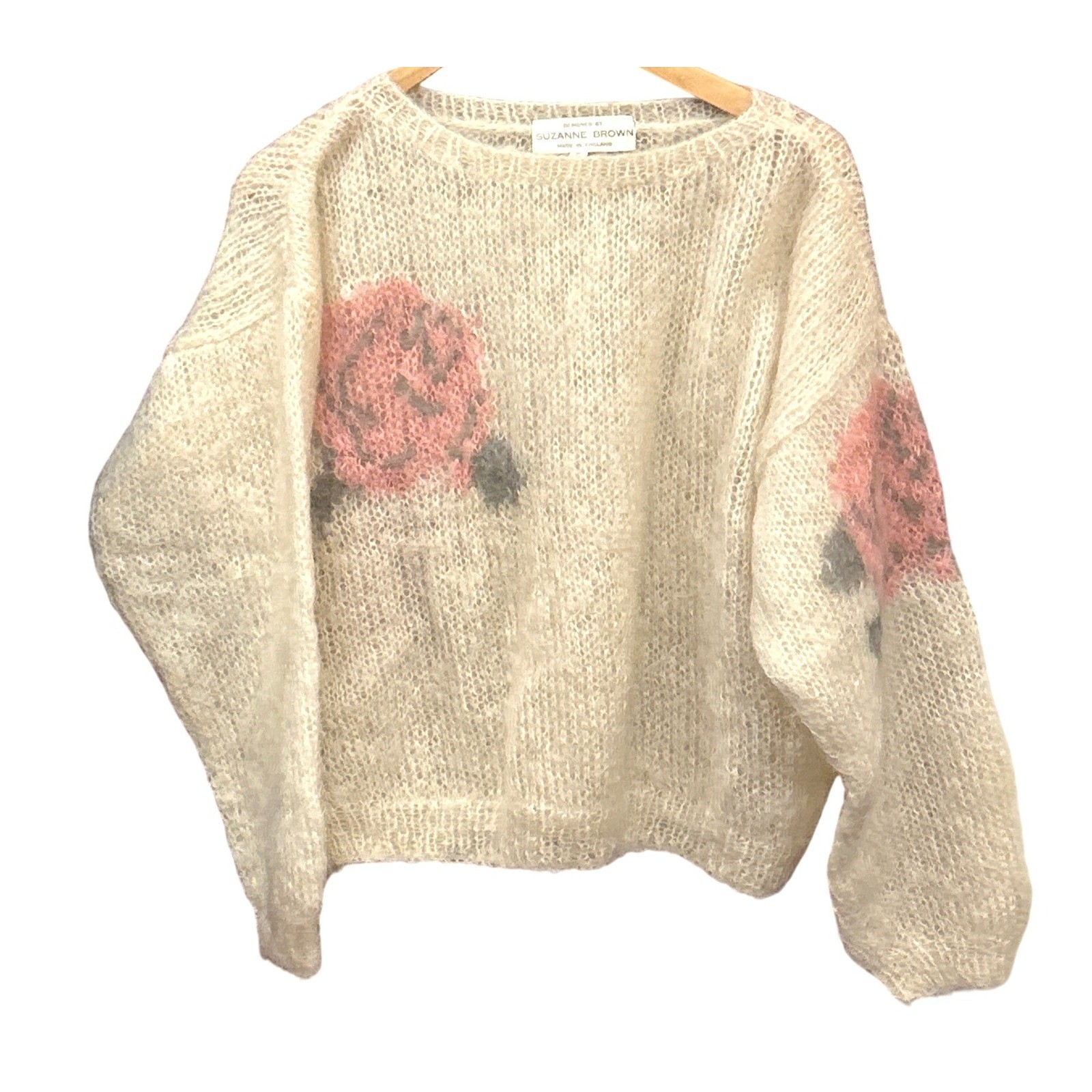 Vintage Suzanne Brown Mohair Wool Sweater Rose Floral Coquette Romantic England