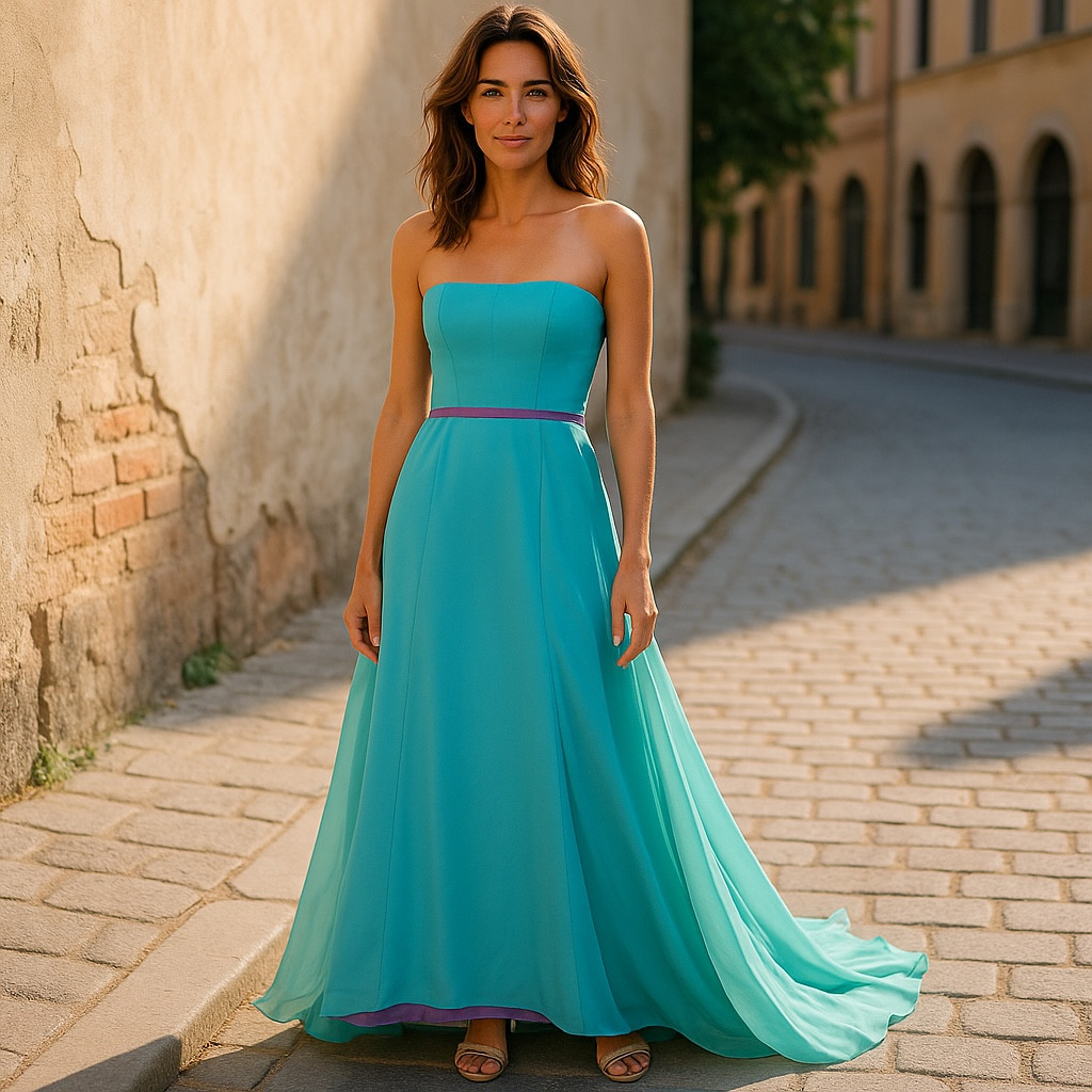 Vintage Lazaro Two-Piece Formal Gown Aqua Blue Chiffon Satin Prom Dress Y2K 90s