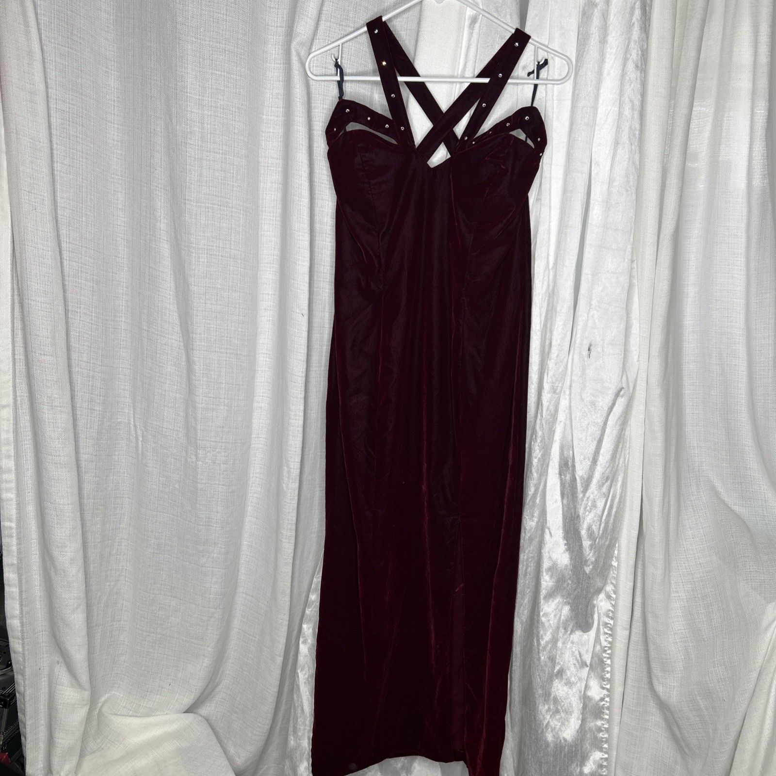 Vtg Bari Jay Burbundy Velvet Evening Gown Long Dress Size 12
