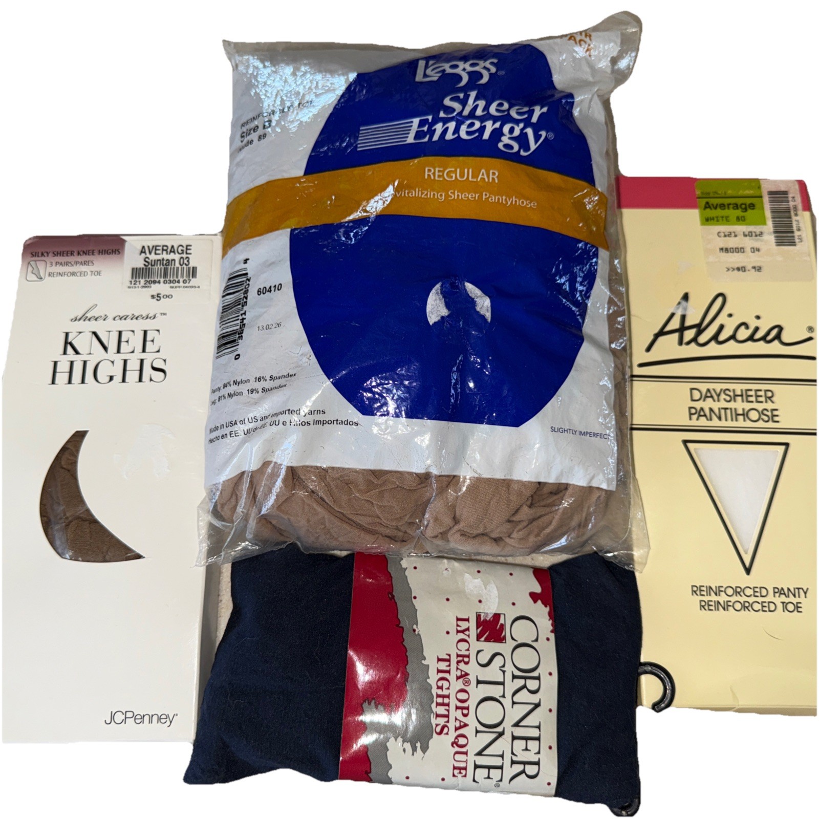 Vintage Lot Leggs Pantyhose Size Average / And B Tan, White, Nude NIB 11 pair