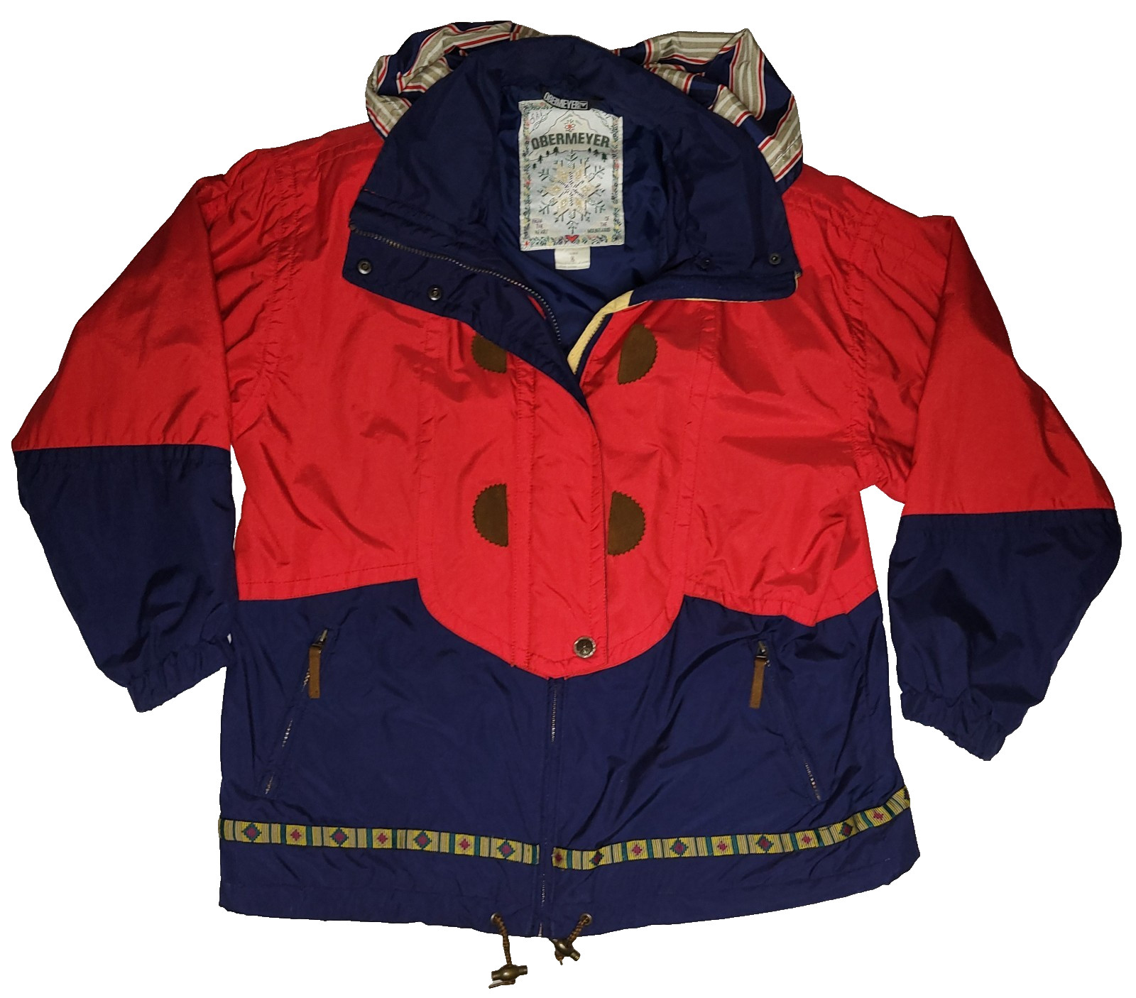 VTG Obermeyer Ski Jacket Women&rsquo;s 8 Hooded Windbreaker Red Blue Full Zip Snap