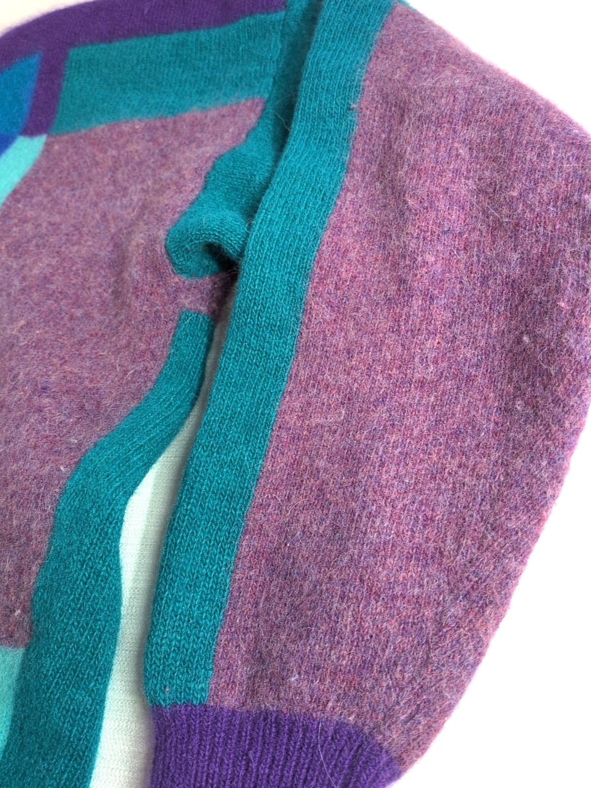 Vintage Wool Sweater Angora Rabbit Fur Abstract Purple 1991 Joy+Fun Hong Kong