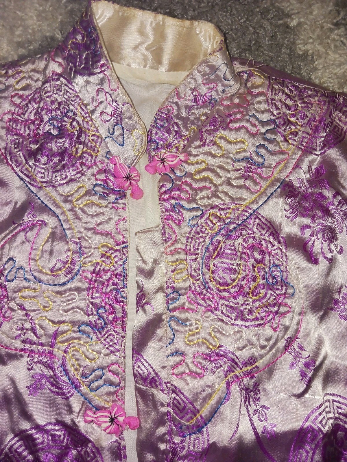 Vintage 70&rsquo;s Vietnam War Souvenir Kimono from Estate Satin Pink Purple Fabric