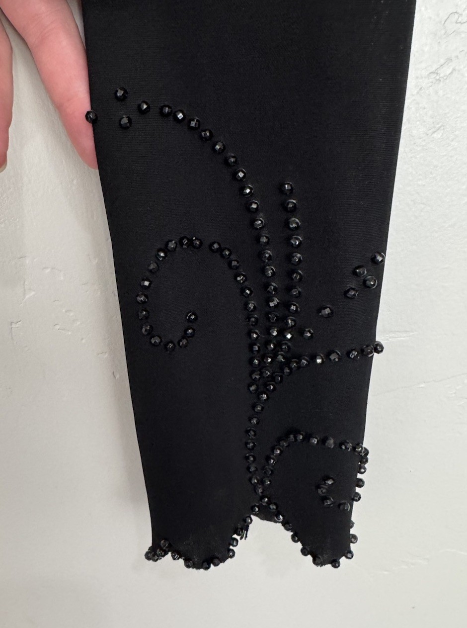 90s Vintage Scott McClintock Black Beaded Asymmetrical Long Sleeve Top Size 10
