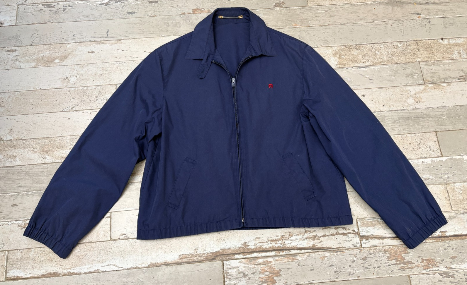 VTG Etienne Aigner Jacket Harrington Bomber Blouson Woman Size 12 Navy CROPPED