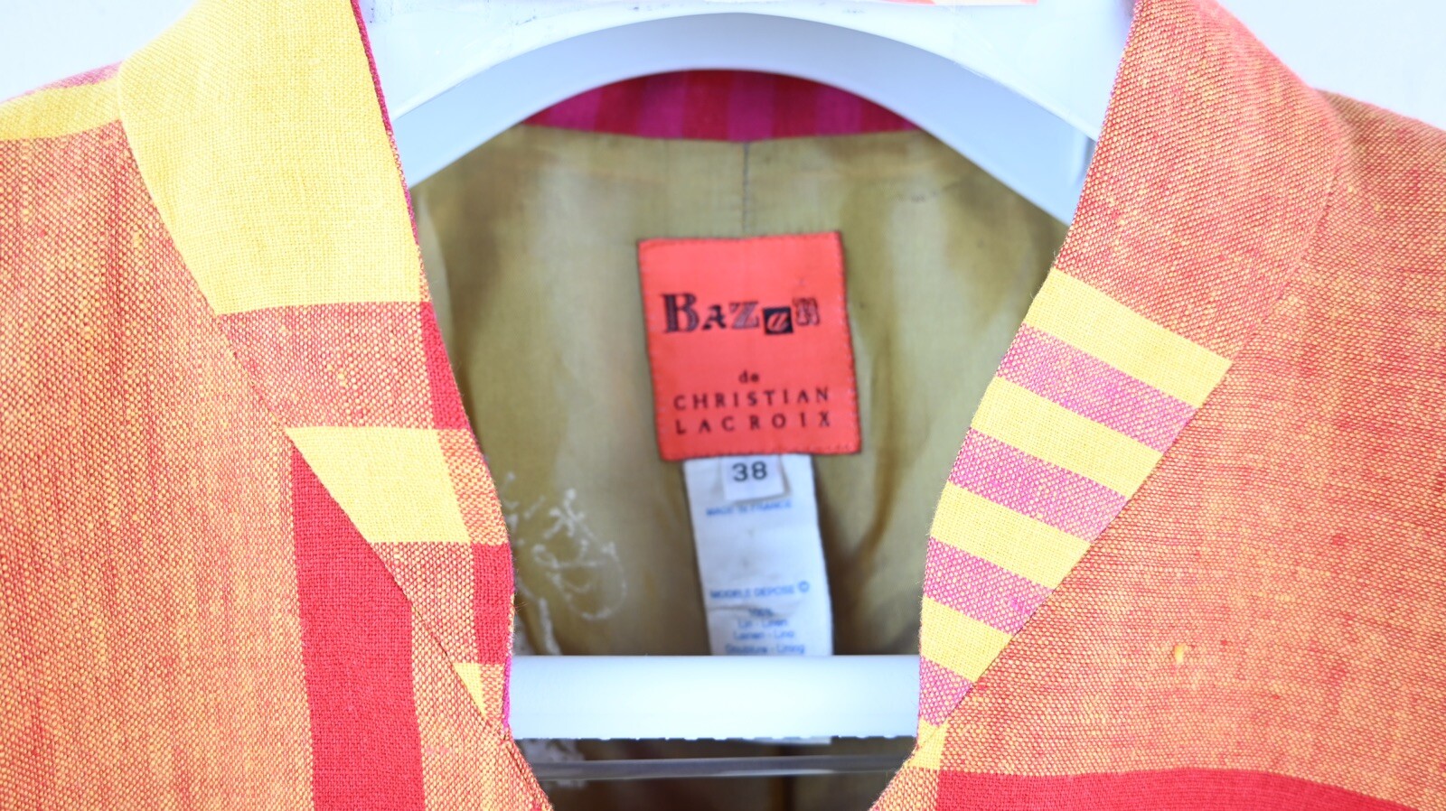 Vintage Bazar by Christian Lacroix 100% linen check blazer size EU38/UK12