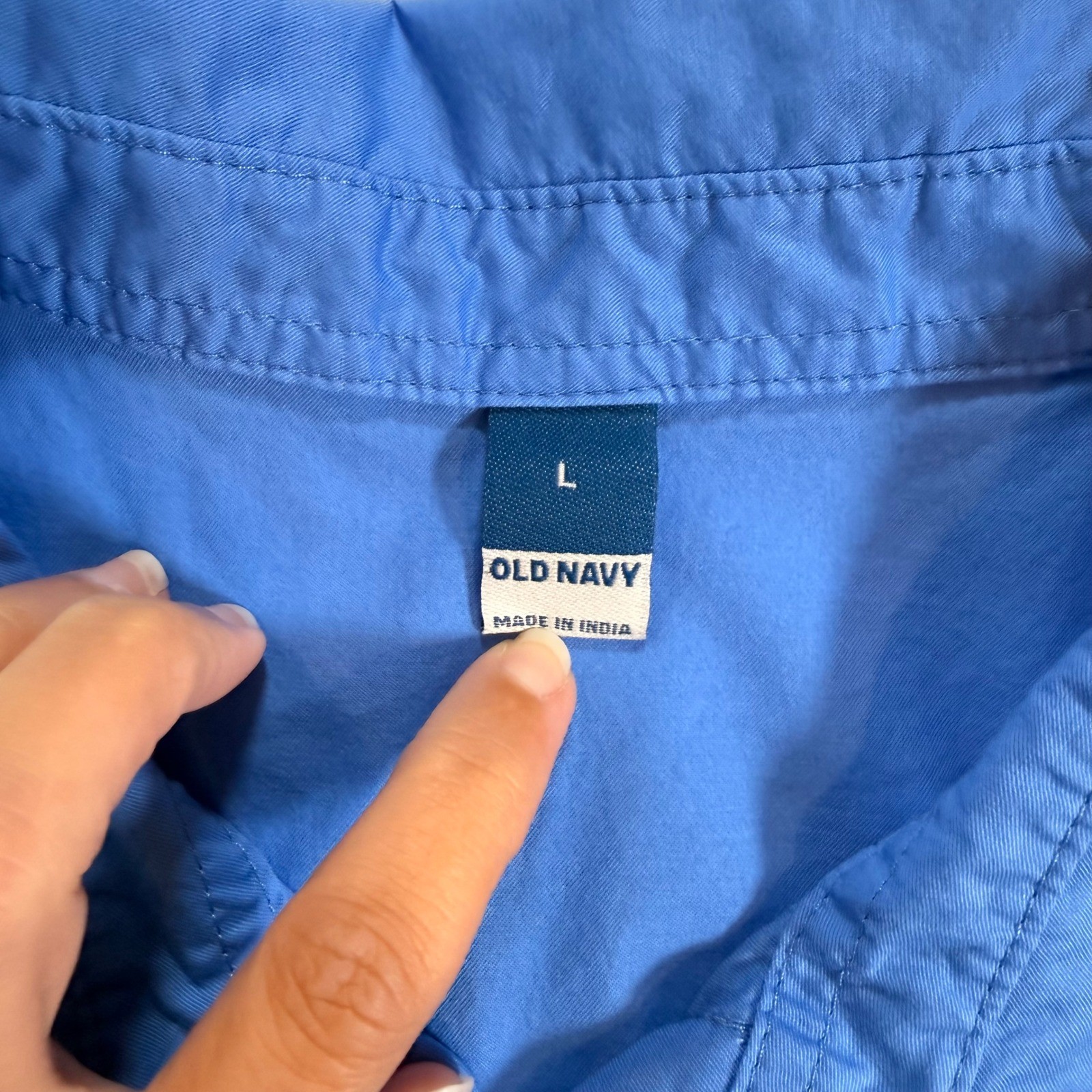 Old Navy Shirt Dress Womens L Blue Cotton Puff Sleeve Pockets Minimalist Casual