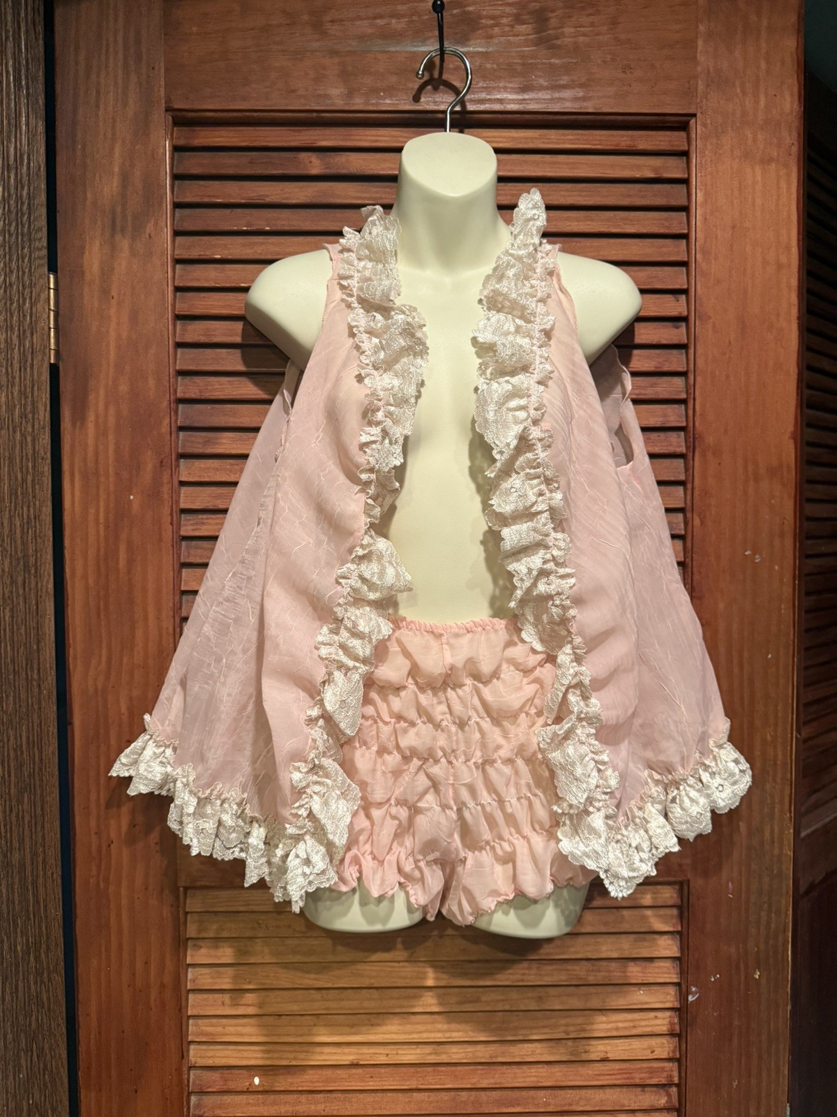 50s 60s Style Sheer Pink Bride Lace Nightgown Babydoll Lingerie Negligée Set