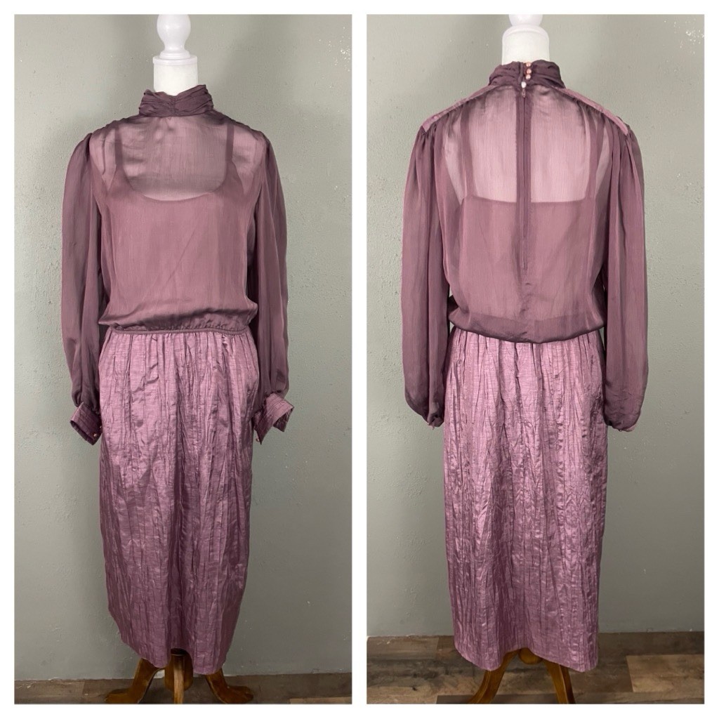 VTG Jackie Taub For Connections Dress Size 8 Purple Victorian Cottage FLAWS