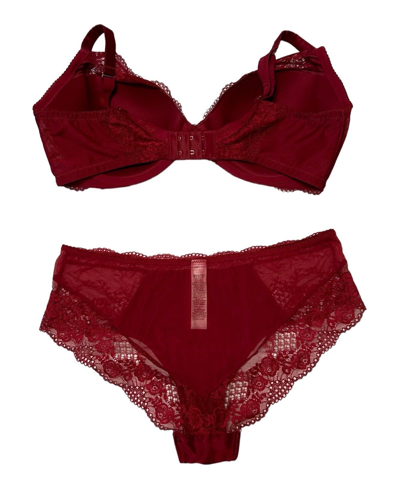 2PC AUTOGRAPH Deep Red Shiny Silky Sheer Satin Lace Panties & Bra 38DD NWOT