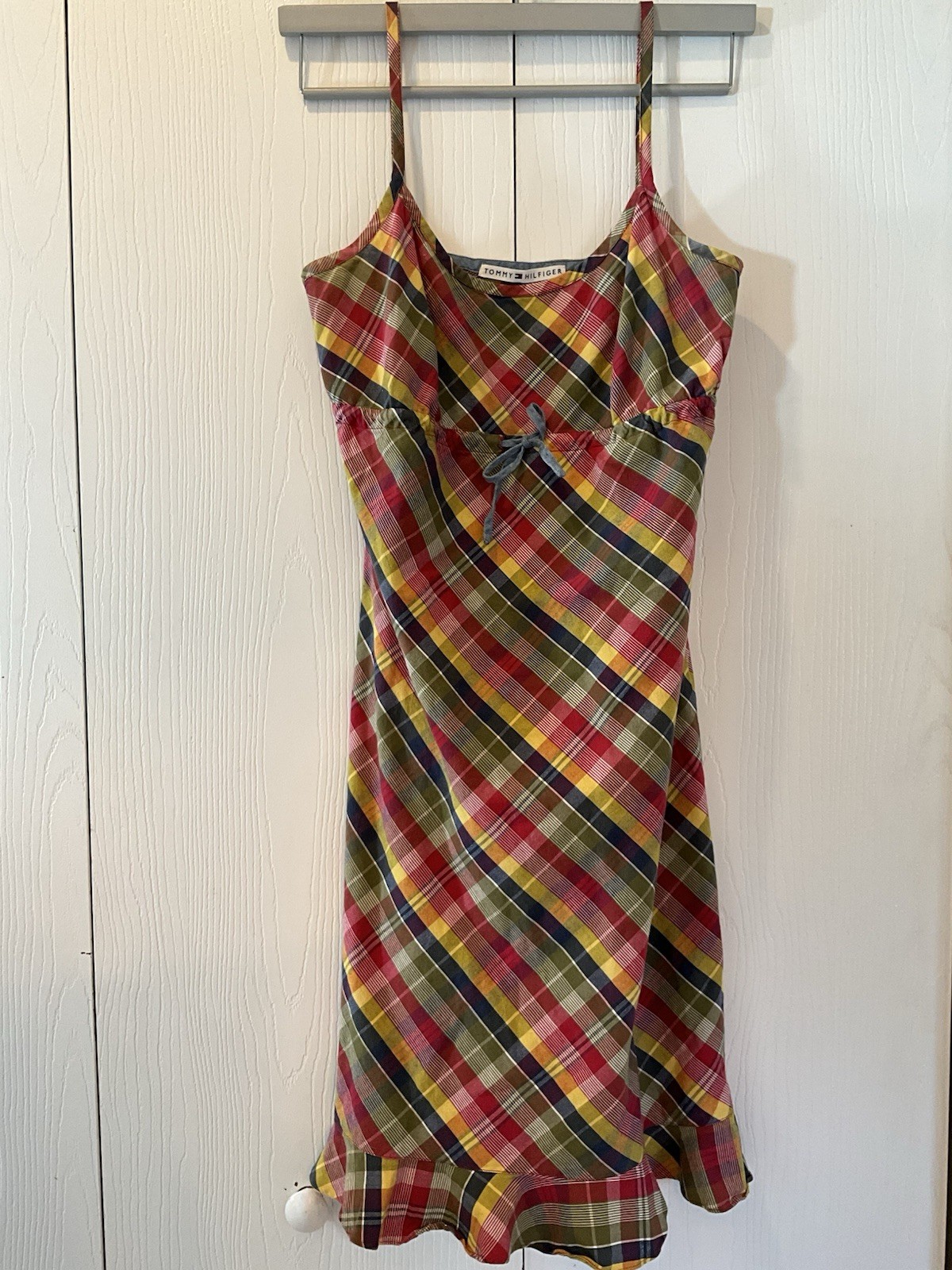 Womens Vintage y2k 2000s Tommy Hilfiger Plaid Cotton Slip Dress Empire Waist 10