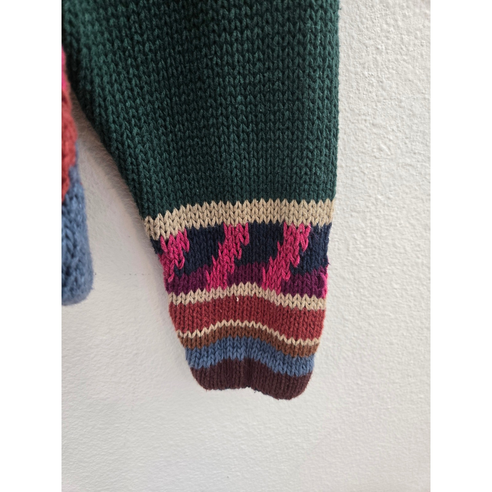 Vintage Knitted by Hand Patchwork Floral Sweater Ramie Cotton Large Boho 90s