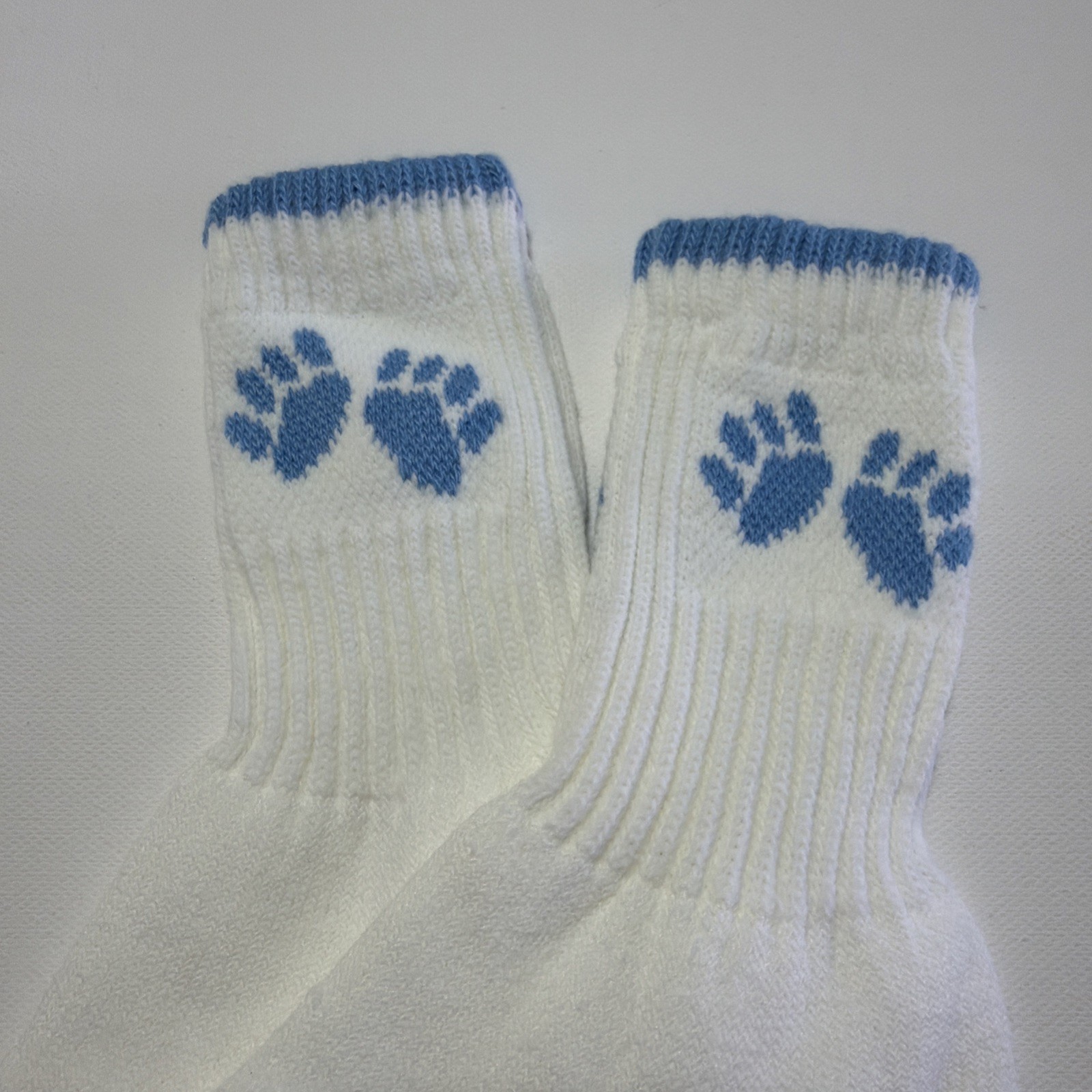 VTG Socks Cheerleading NOS Acrylic 8.5-11 White Baby Blue 90s USA TCK Paws