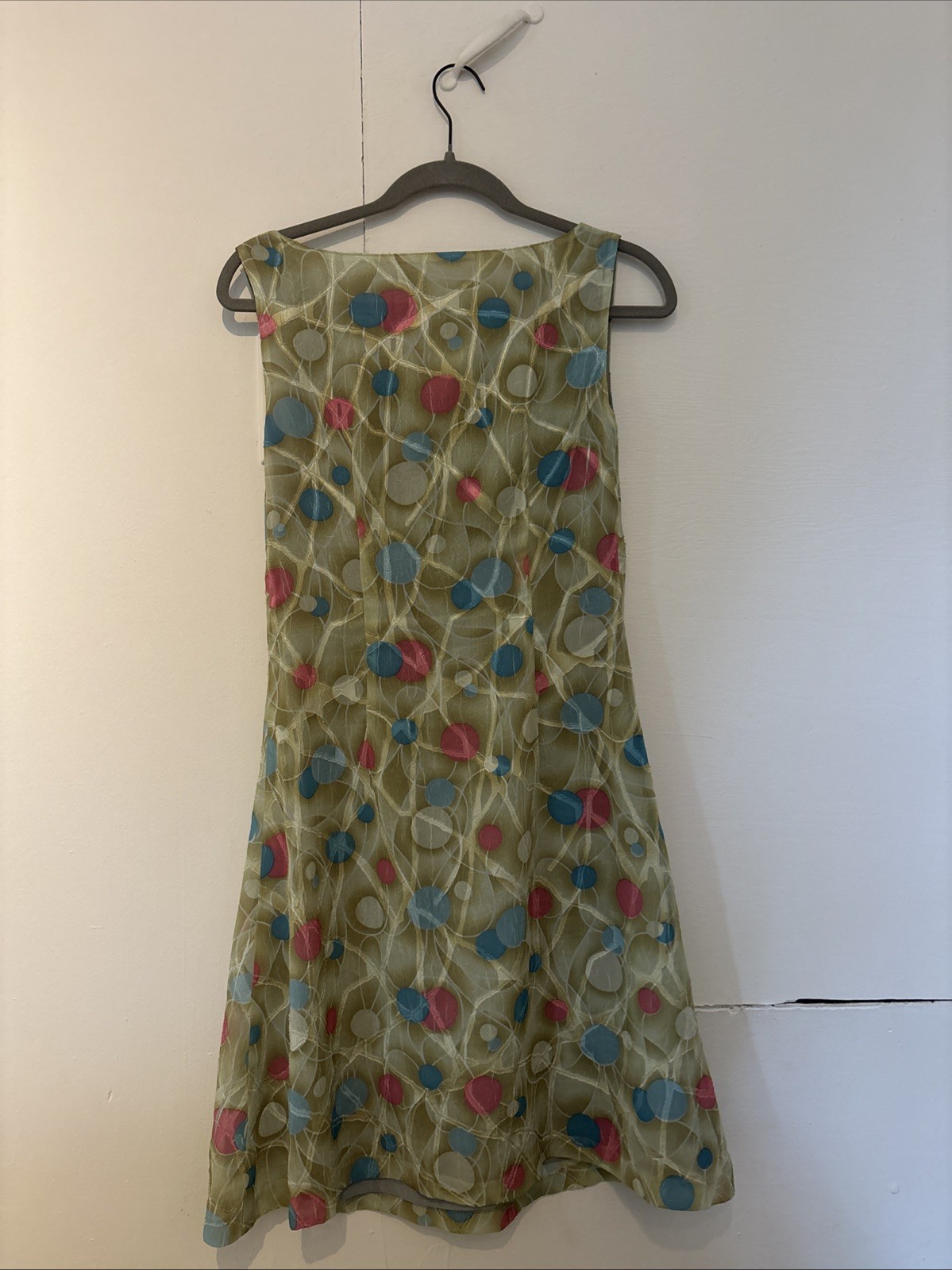 Vintage 90s Polka Dot Print Sheet Overlay Cowl Neck Sleeveless Dress SZ S