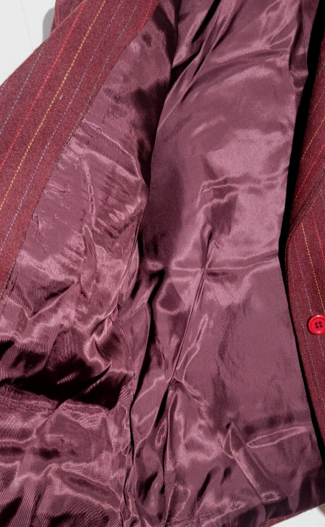 70s VTG Tailored Burgundy Pinstripe Blazer Jacket Wool Lined Pockets M Boss Lady