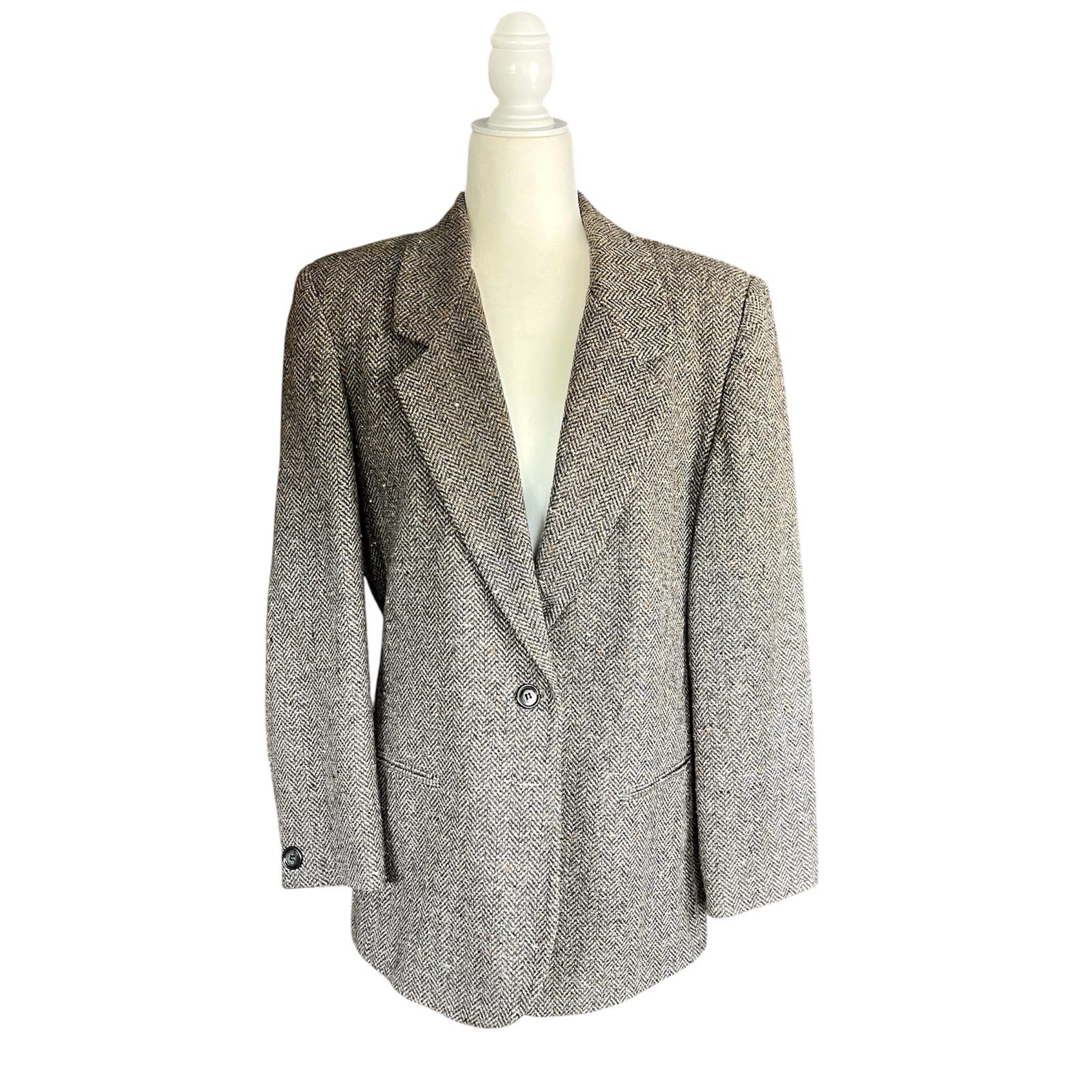 Vintage Tweed Blazer Women&rsquo;s 12P Dark Academia Professor Old Money Wool Blend