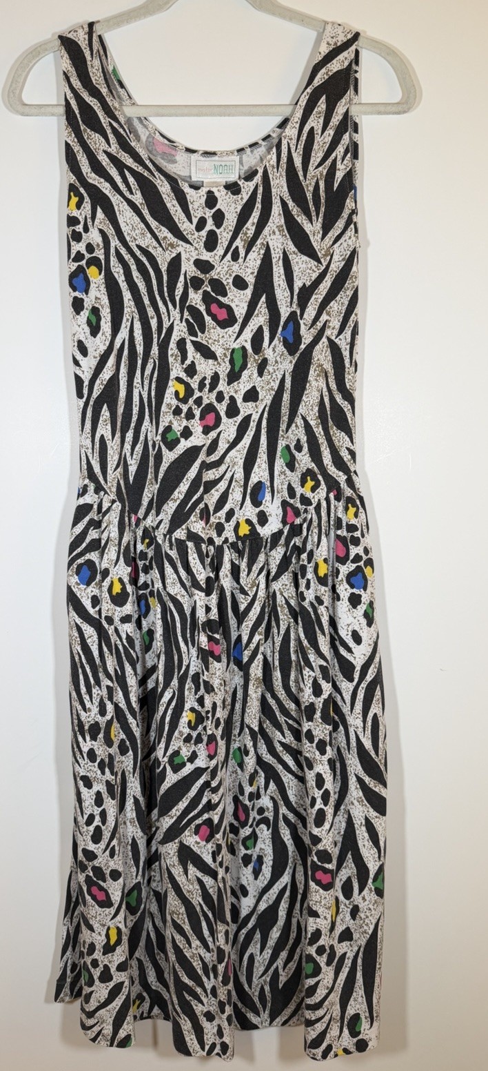 Vintage 80s Mister Noah graffiti neon zebra drop waist tank dress L vaporwave