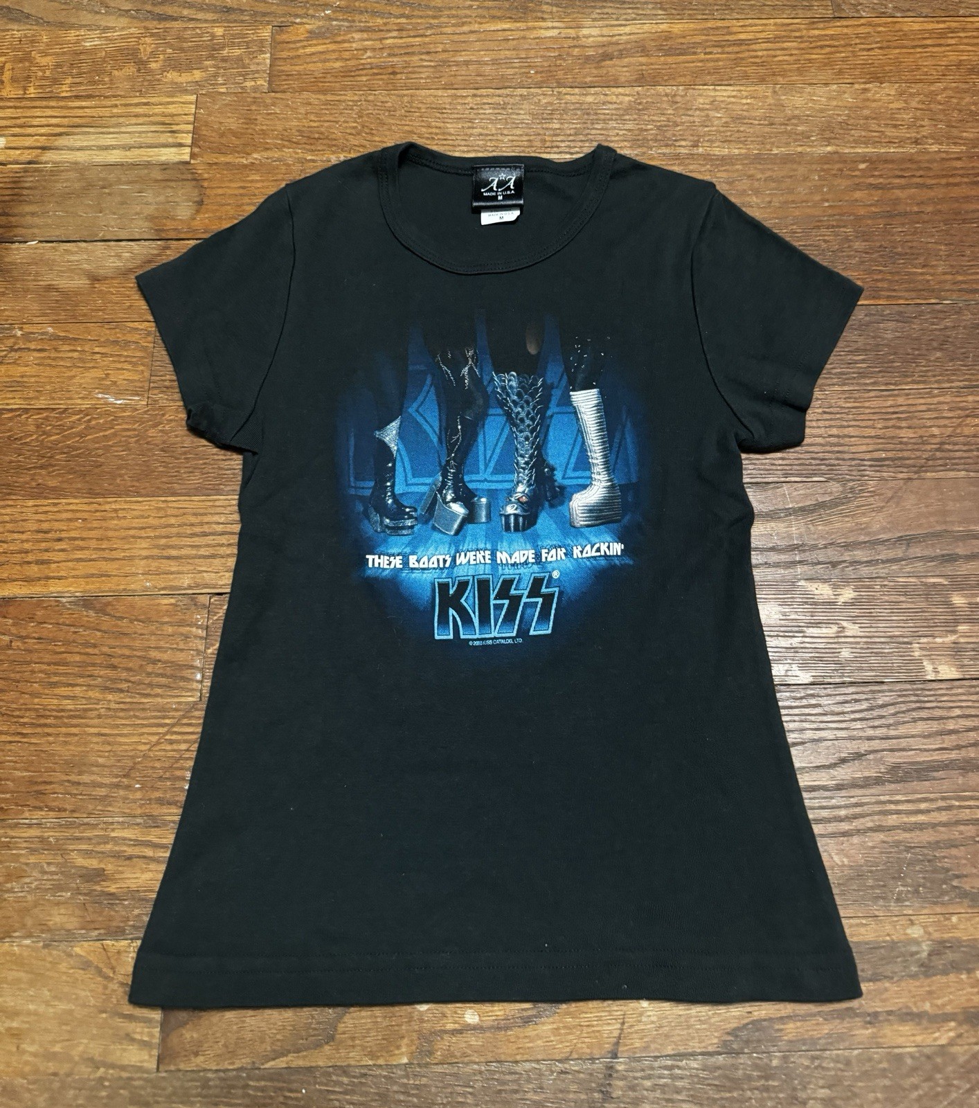Vintage KISS These Boots Were Made For Rockin&rsquo; Black Babydoll T-Shirt Size S2003