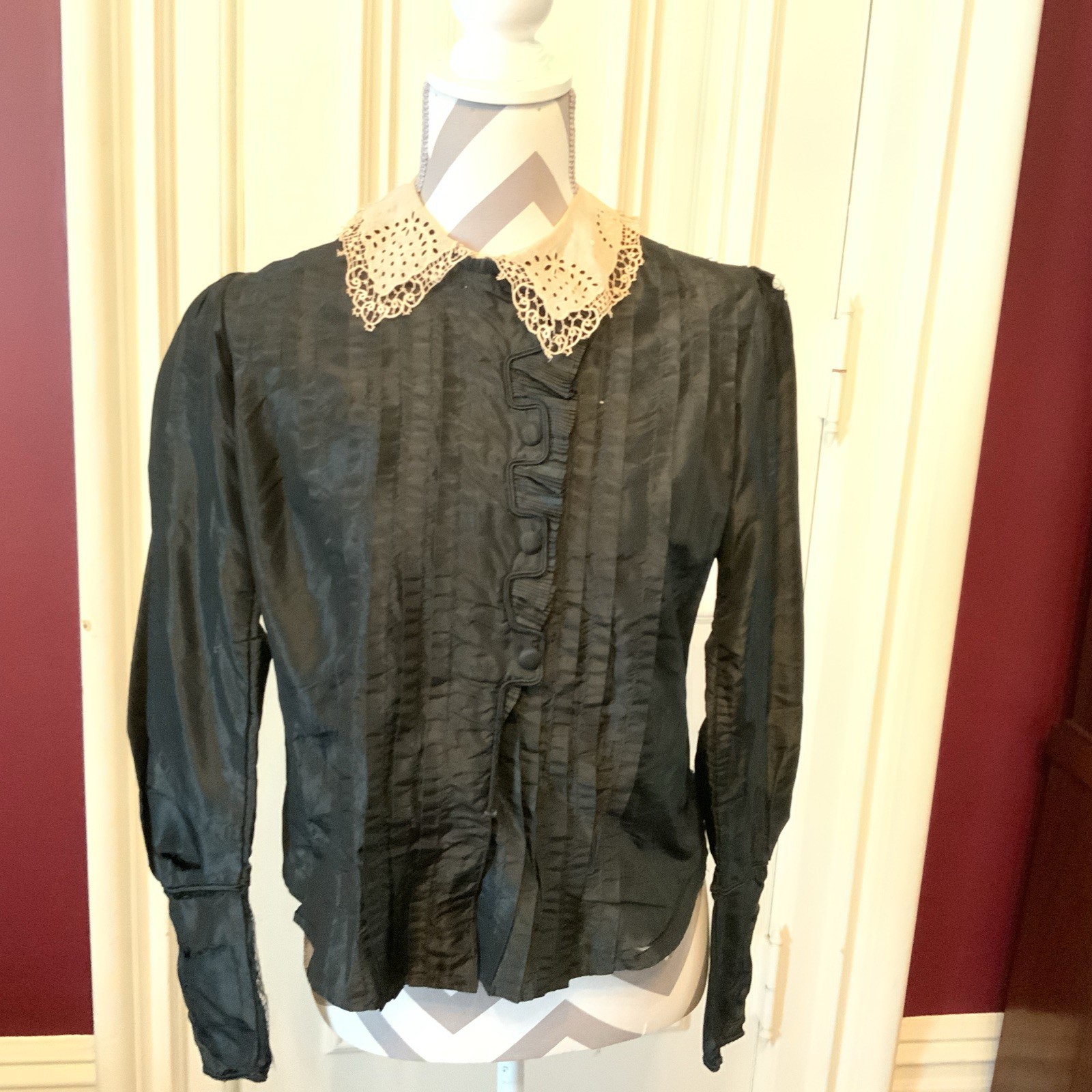 Antique Black TAFFETA WOMENS BLOUSE, 1890 to 1900s Restore SEE Description